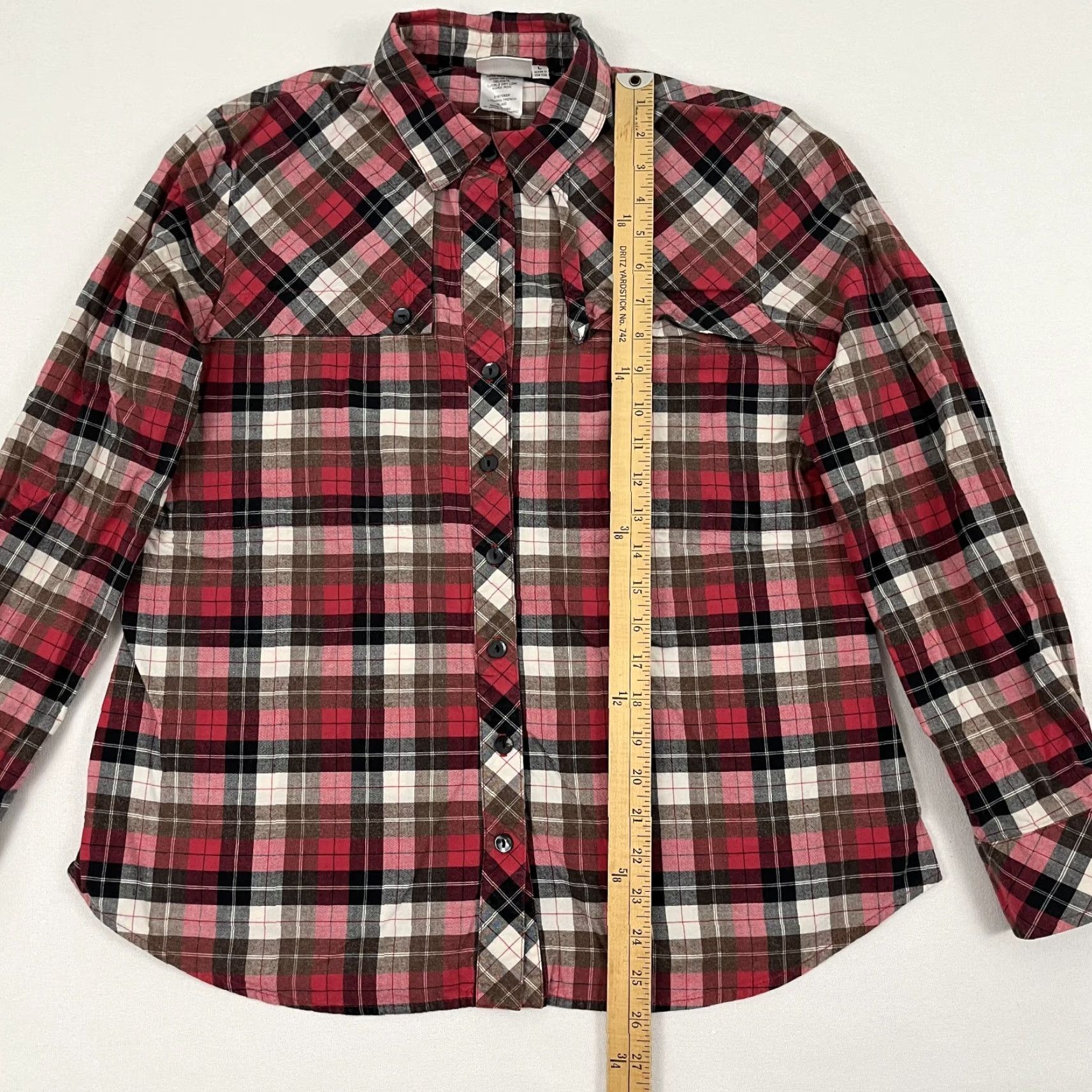 VINTAGE? No — Finley Button Up Shirt Womens Large Lucinda Trench Plaid Flannel Blouse