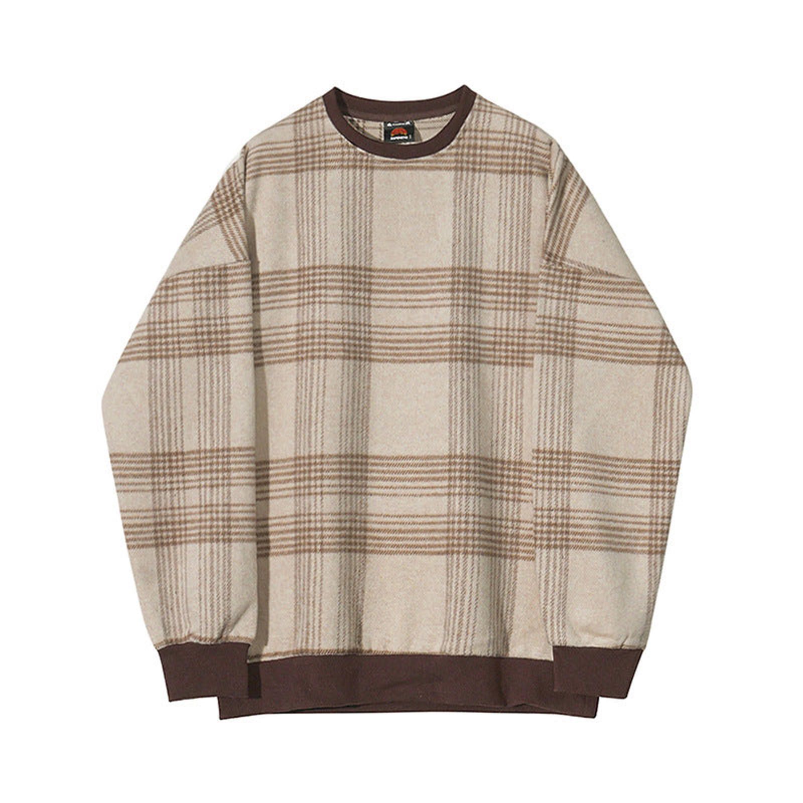 Vintage Beige Brown Plaid Crewneck Sweatshirt, Casual Fit Sweatshirt Size US M / EU 48-50 / 2 - 3 Thumbnail