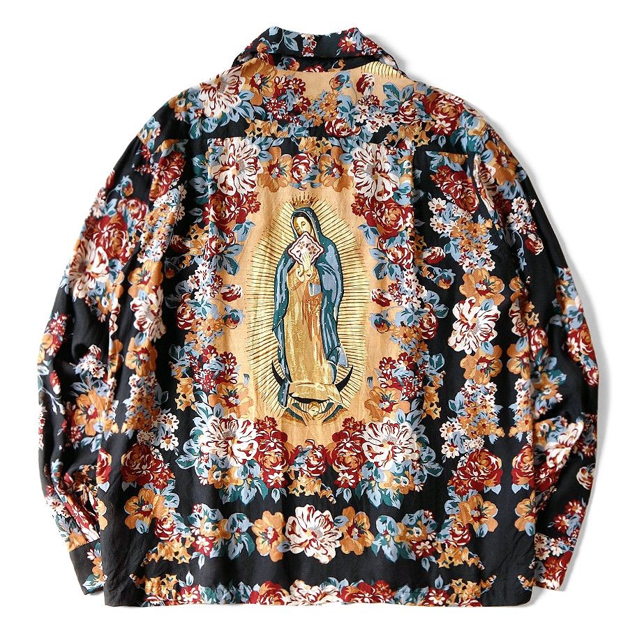 KAPITAL Silk rayon virgin Mary open collar shirt black new