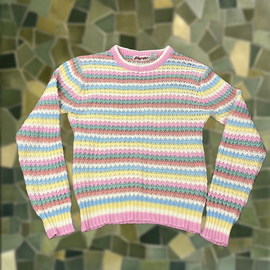 Vintage VINTAGE Herar Sweater Womens Small Pink Pastel Striped Acrylic Knit Pullover 80s 90s Size S / US 4 / IT 40 - 1 Thumbnail