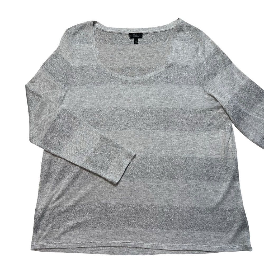 Talbots Talbots Light Grey Silver Metallic Stripes Rayon Sweater Tu Size XL / US 12-14 / IT 48-50 - 4 Thumbnail