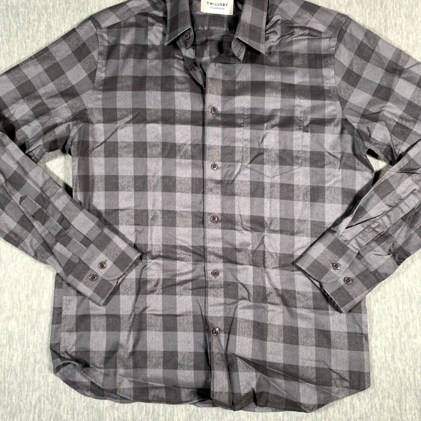 Vintage Twillory Shirt Mens M Gray Black Plaid Tailored Stretch Non Iron Dress Shirt Slim Fit Size US M / EU 48-50 / 2 - 3 Thumbnail