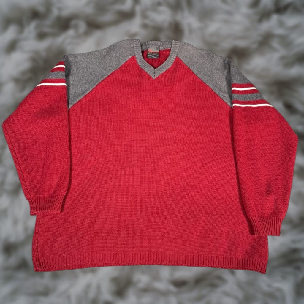 Vans VANS Vintage Sweater V Neck Mens L Striped Red Logo Knit Pullover Winter Grunge Retro 90s Shirt? Size US L / EU 52-54 / 3 - 1 Thumbnail
