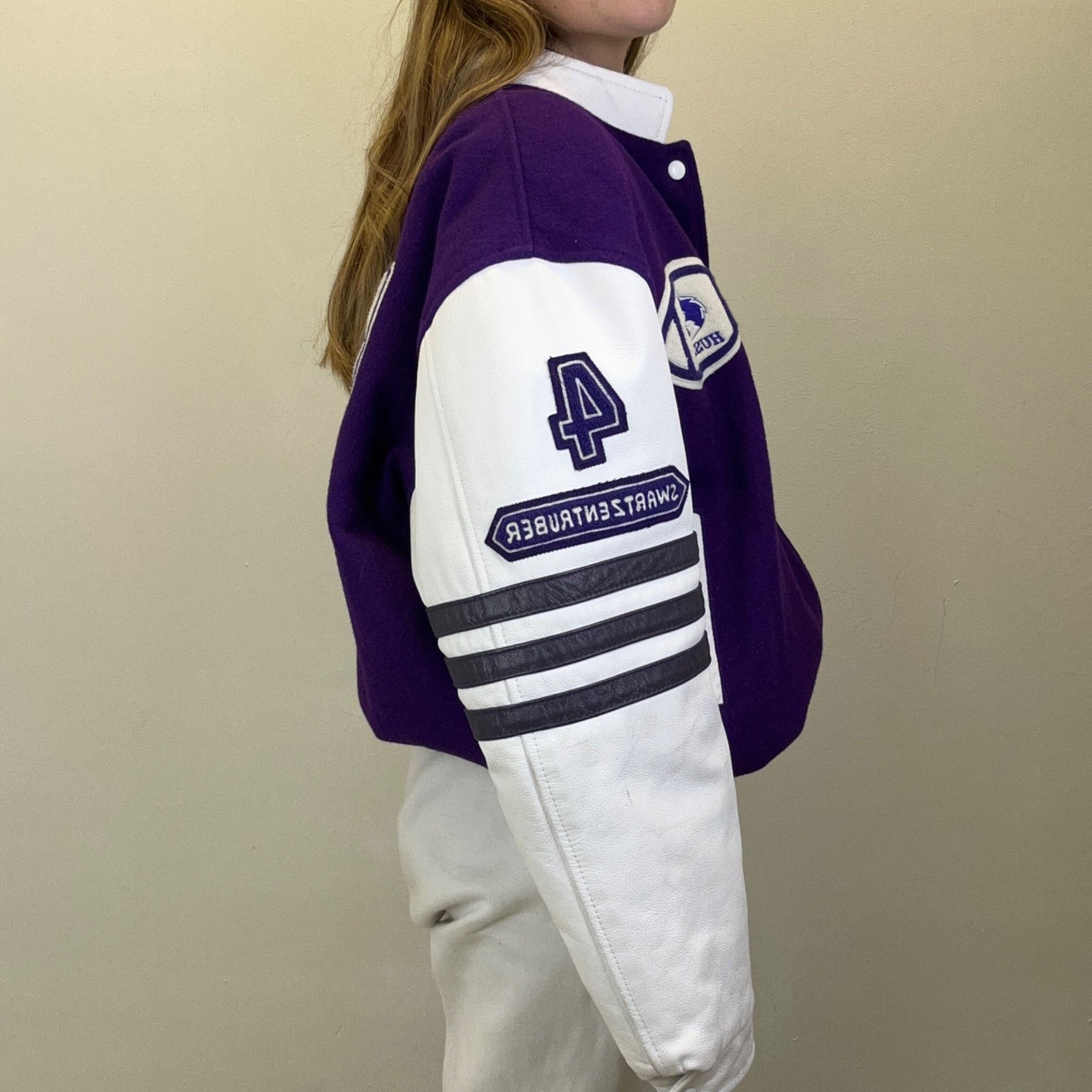 Vintage Vintage Purple and White Huskies “HPSS” #4 Varsity Jacket Size US L / EU 52-54 / 3 - 2 Thumbnail