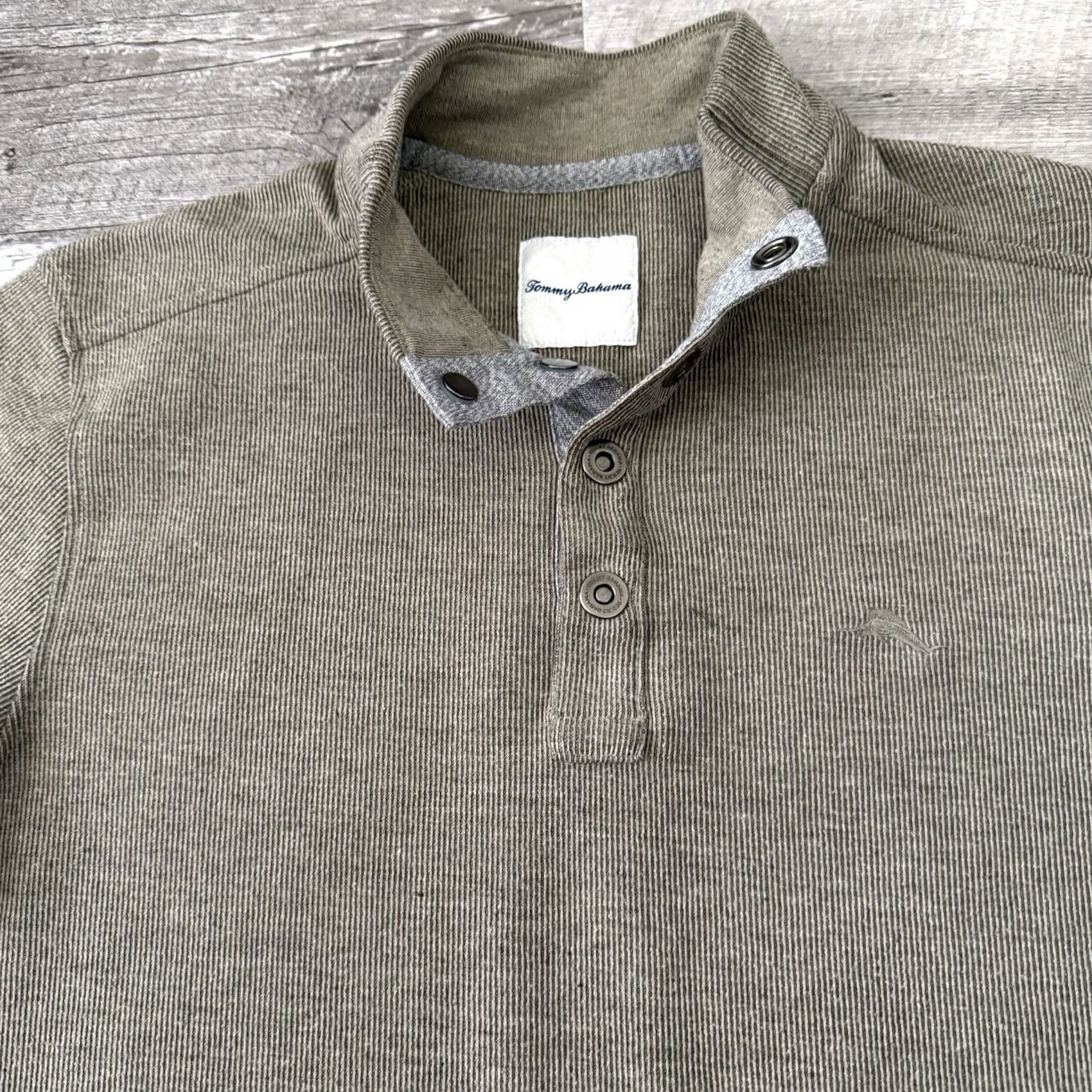 Tommy Bahama Tommy Bahama Ribbed Mock Neck Pullover Men Medium Olive Green Heather 1/4 Button Sweatshirt Size US M / EU 48-50 / 2 - 5 Thumbnail