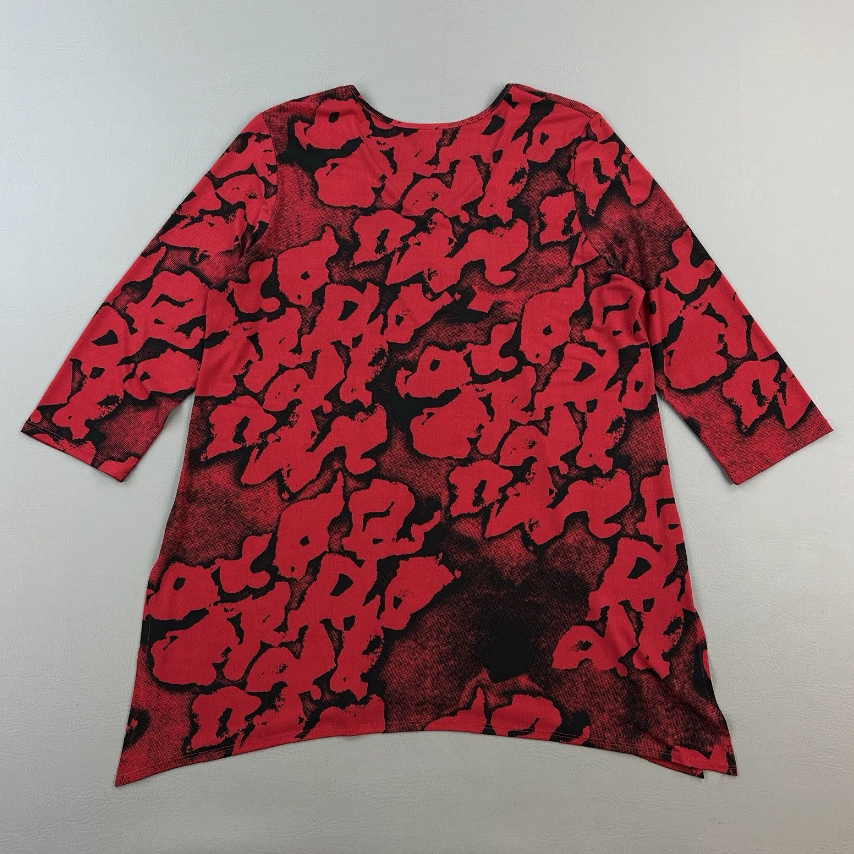 Vintage Clara Sun Woo Top Women's Large Red Black Abstract Print V Neck Tunic Casual USA Size L / US 10 / IT 46 - 7 Thumbnail