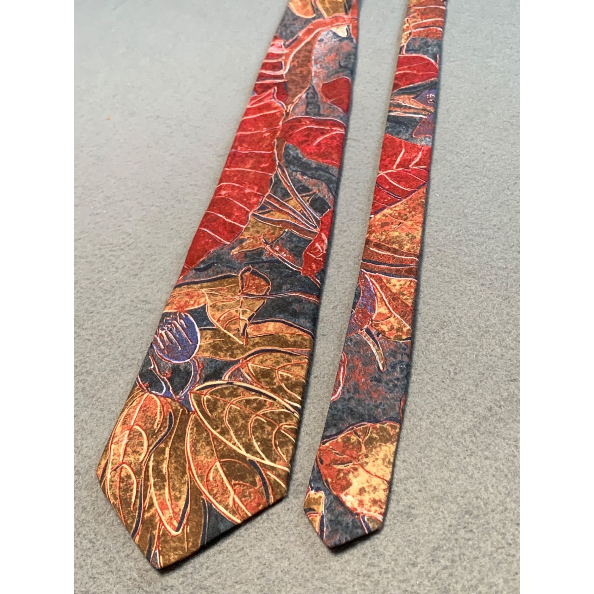 Adams Row Adams Row Mens Tie Microfiber Red Brown Leaf Pattern Necktie Size ONE SIZE - 5 Thumbnail