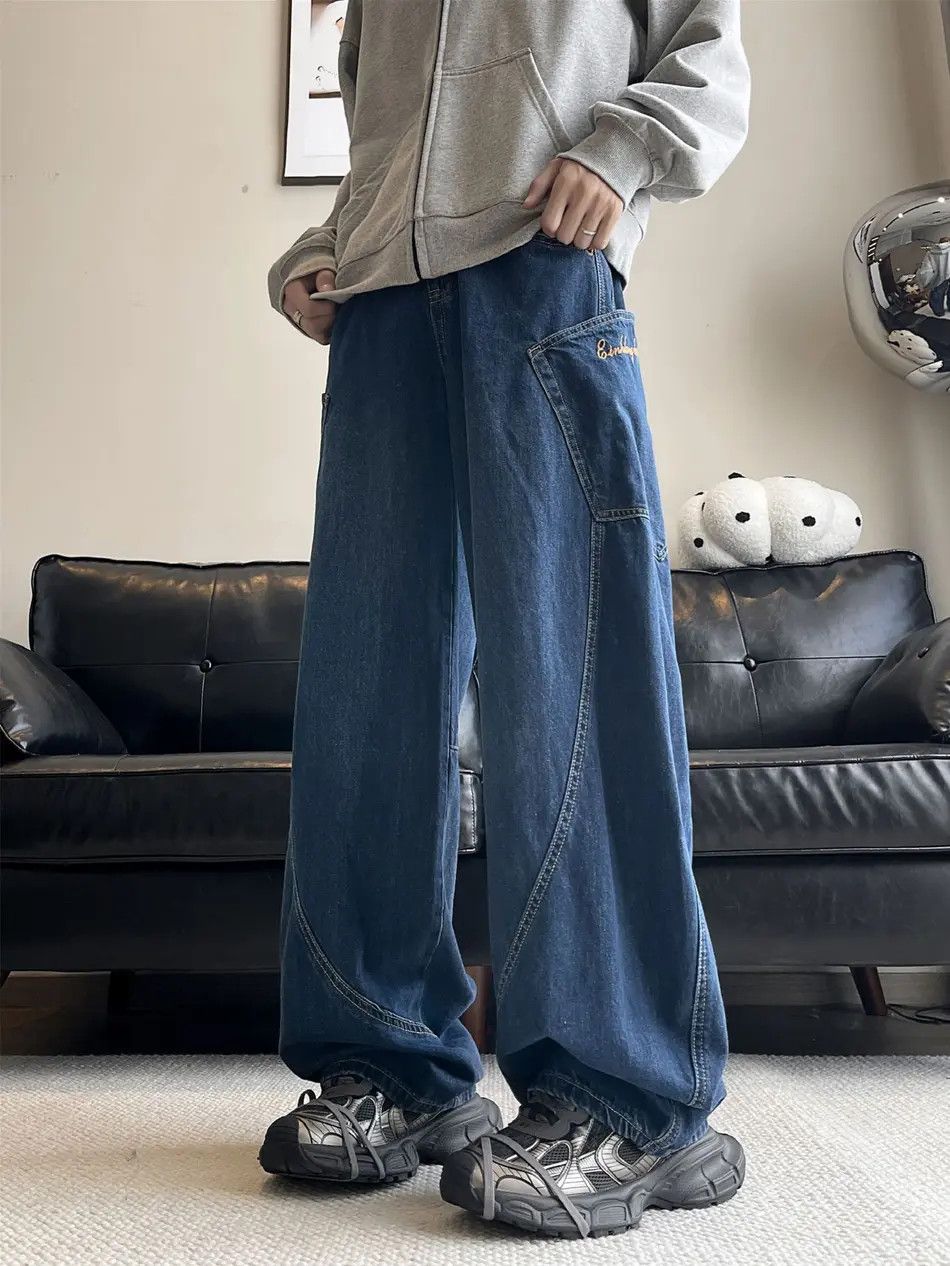 Retro loose straight leg casual jeans
