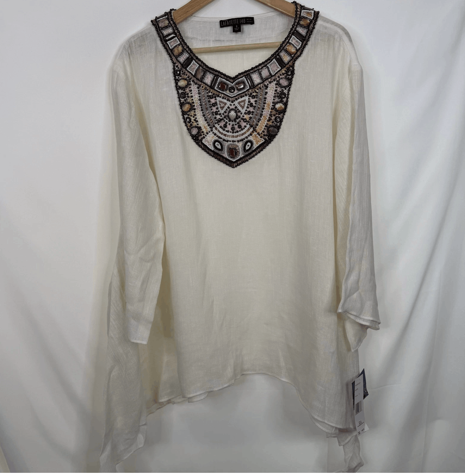 Lafayette 148 Lafayette 148 Cream Beaded Embellished Tunic Top Size M / US 6-8 / IT 42-44 - 5 Thumbnail