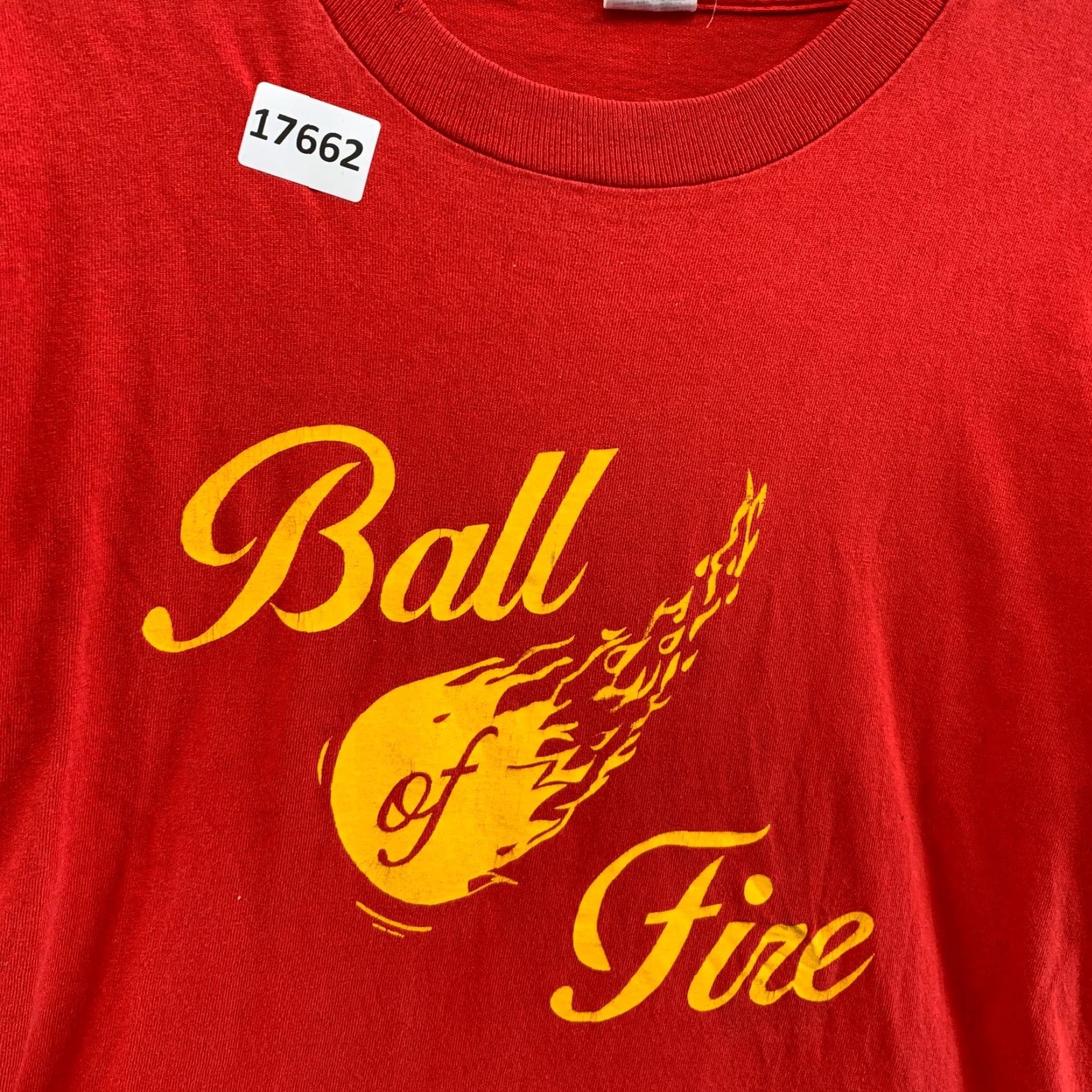 Fruit Of The Loom VINTAGE Ball Of Fire Red Shirt Cotton T-Shirt Mens 90s Stitch Crew Neck Short Sleeve Fruit of the Loom 20X29 90s Theme Size US L / EU 52-54 / 3 - 7 Thumbnail