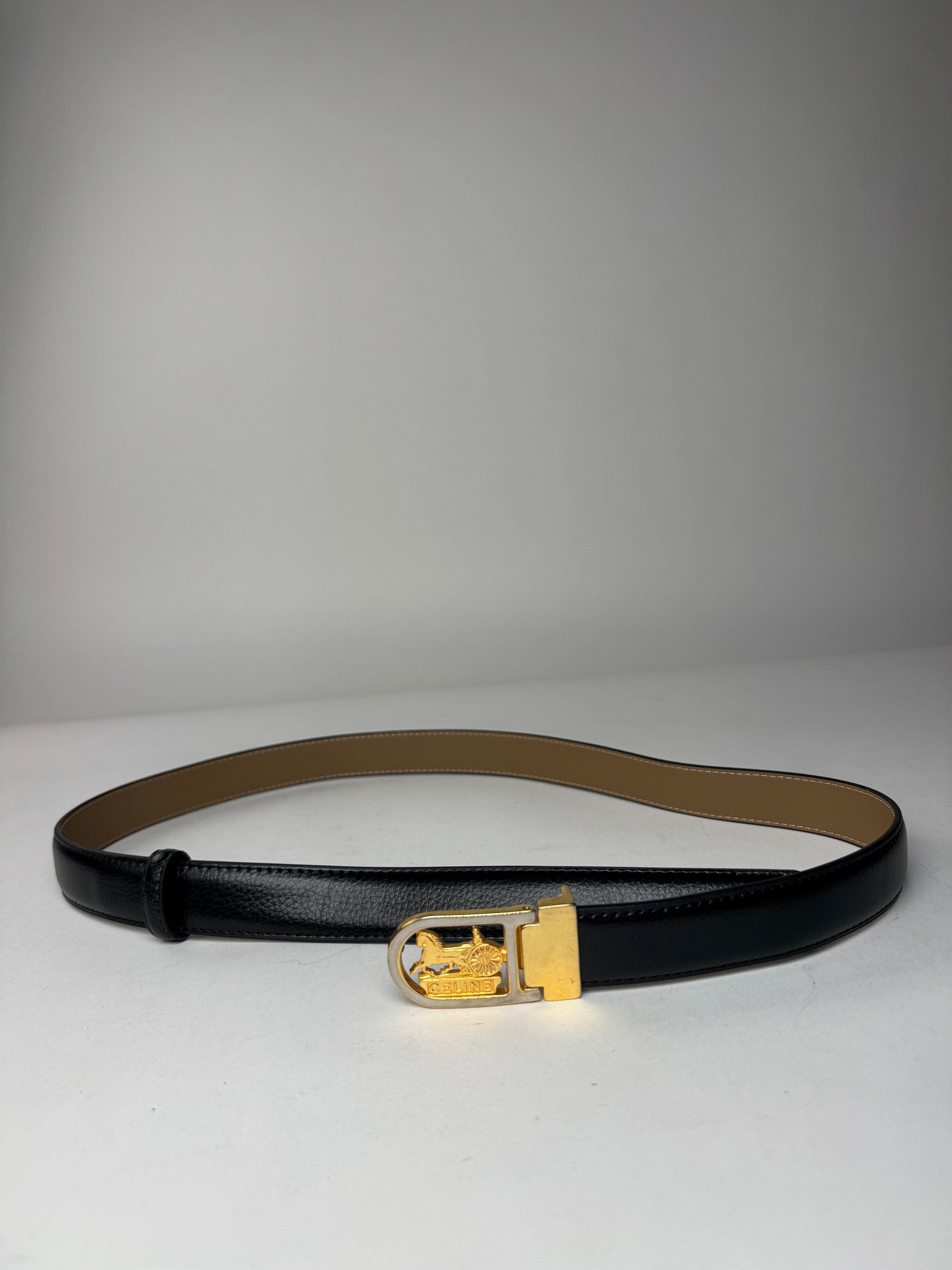 Celine Vintage Paris Carriage Logo Belt Black Size ONE SIZE - 1 Thumbnail