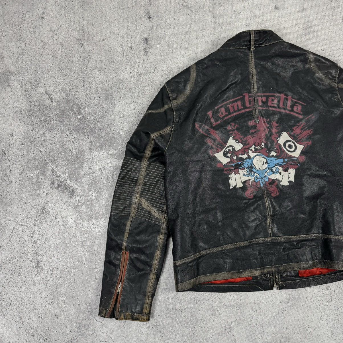 Lambretta × Leather × Vintage Lambretta Big Logo Avant Garde Distressed Leather Jacket Size US L / EU 52-54 / 3 - 12 Thumbnail