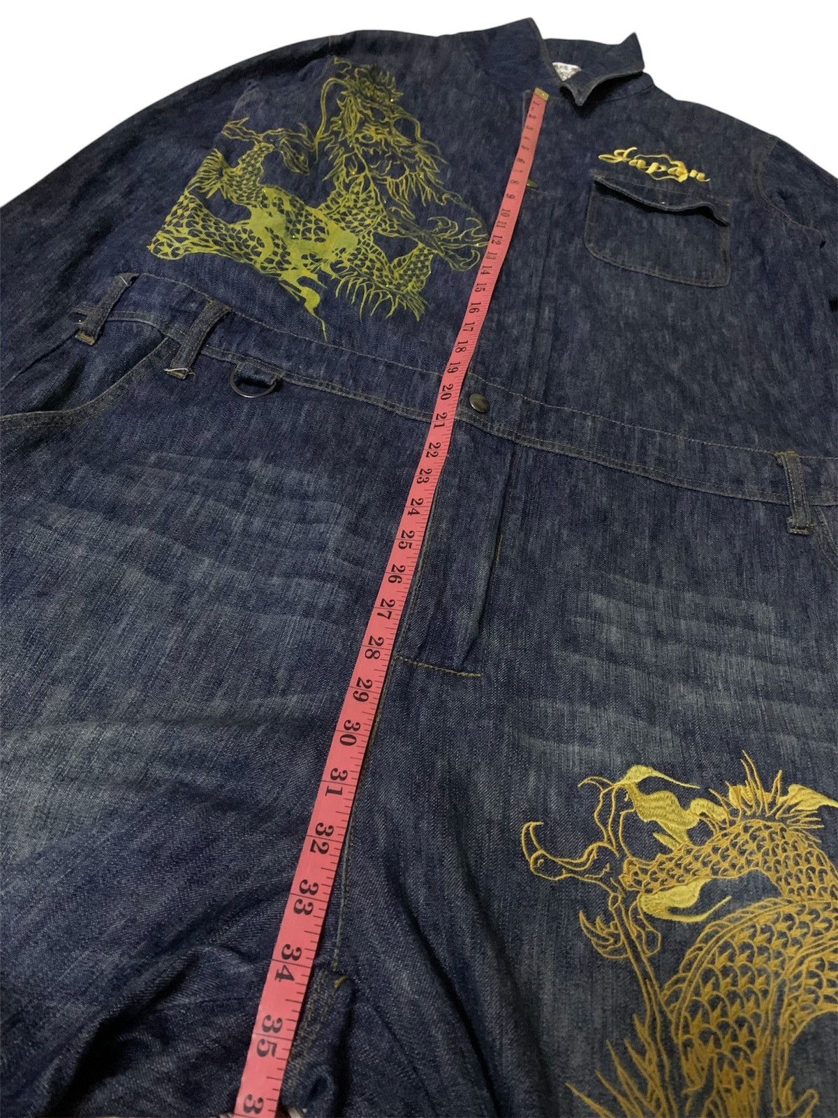 Karakuri Tamashii Vtg Japanese Sukajan Dragon Overall Denim Size US 43 - 14 Thumbnail