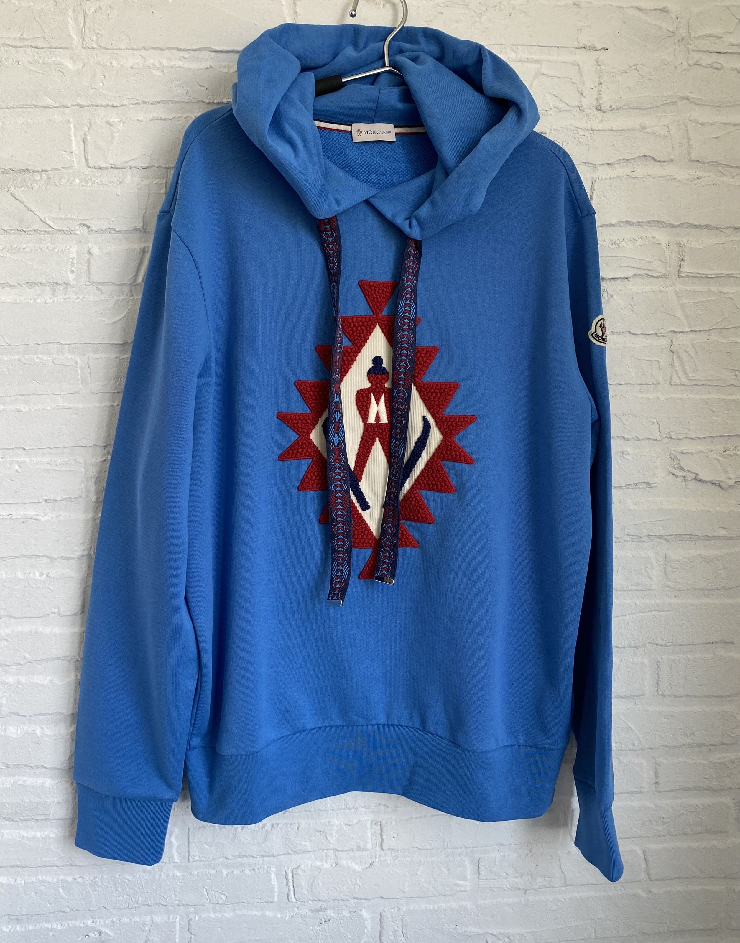 image of Moncler Embroidered Cotton Jersey Hoodie in Blue, Men's (Size Large)