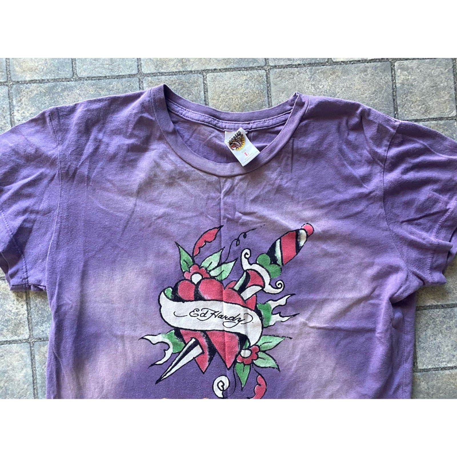 Ed Hardy Ed Hardy T-Shirt Women L Purple Short Sleeve Dagger Heart Knit Shirt Size L / US 10 / IT 46 - 7 Thumbnail