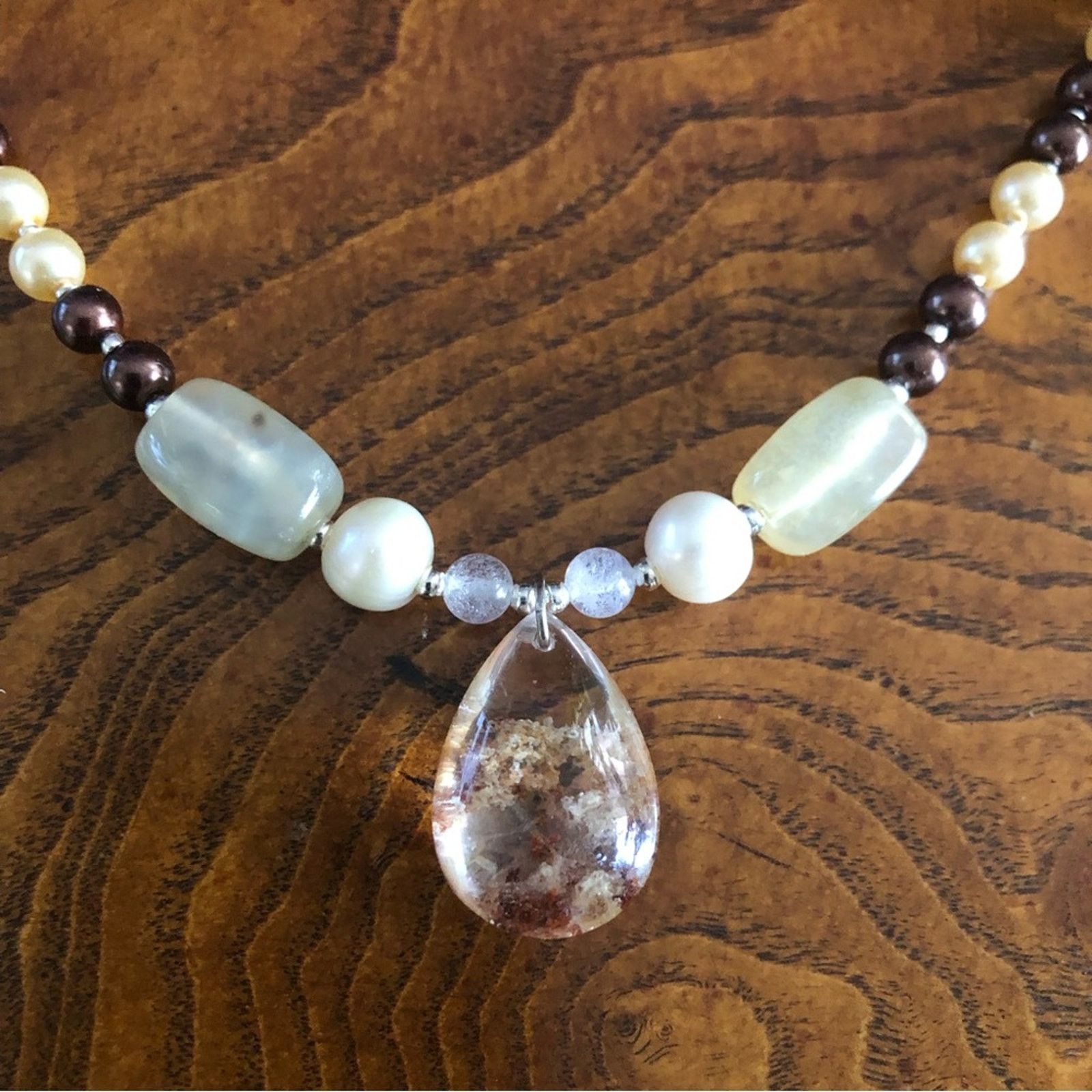 Handmade Handcrafted repurpose genuine ghost quartz Pearl necklace Size ONE SIZE - 10 Thumbnail