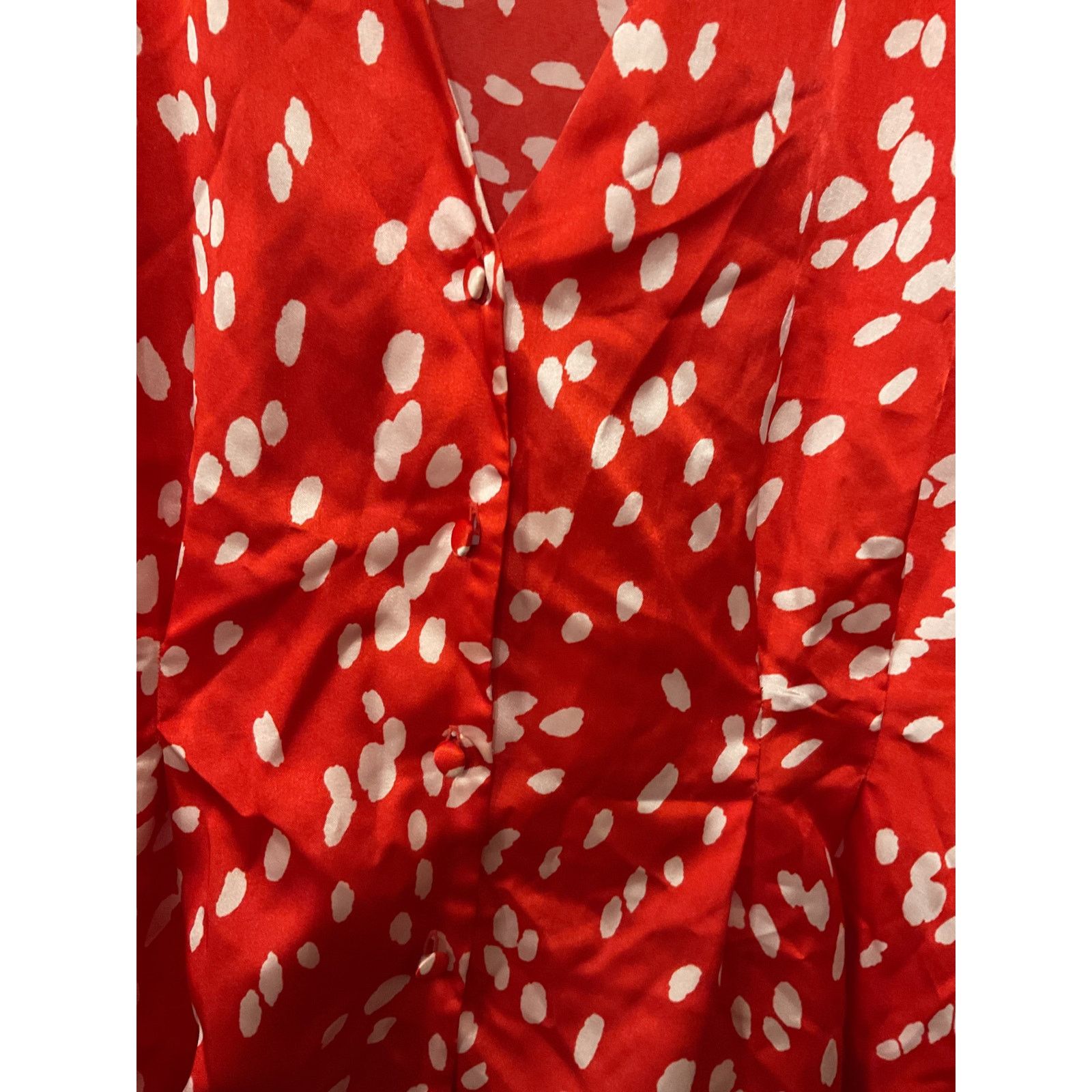 Topshop Topshop Dalmation Print Red Satin Pleated Blouse, 12 Size XL / US 12-14 / IT 48-50 - 7 Thumbnail