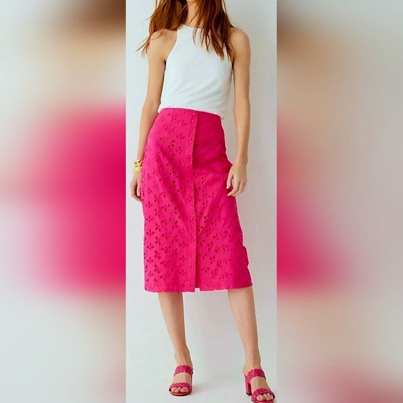 J.Crew Button-Front Eyelet Skirt Floral Party Spring Summer Travel Size 27" / US 4 / IT 40 - 1 Thumbnail