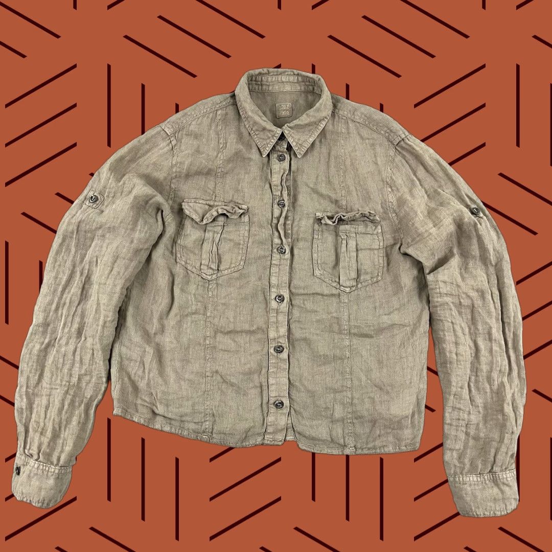120% Lino 120% Lino Shirt Size 44 Small Cropped Brown 100% Linen Button Up Roll Tab Womens Size M / US 6-8 / IT 42-44 - 1 Thumbnail