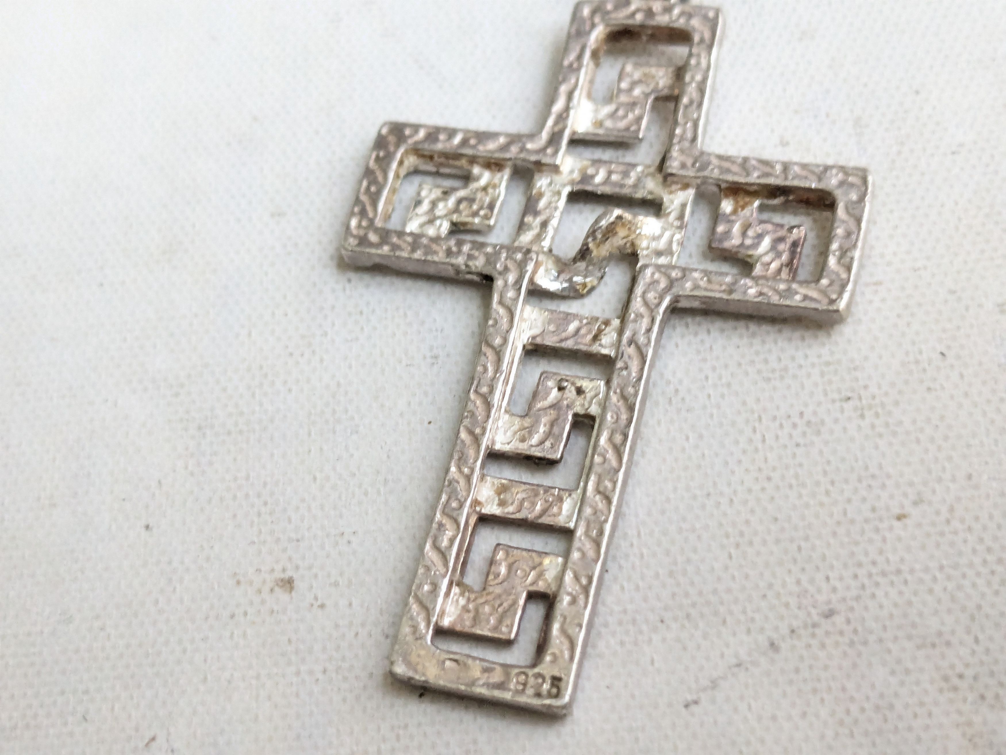 Jewelry Vintage Sterling Silver Cross Pendant Meandros Greek Key Size ONE SIZE - 2 Thumbnail