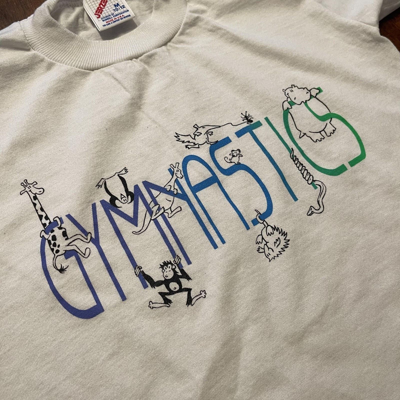 Jerzees Vtg Gymnastics Shirt Youth Medium 10-12 White Cartoon Animal Size US XXS / EU 40 - 5 Thumbnail