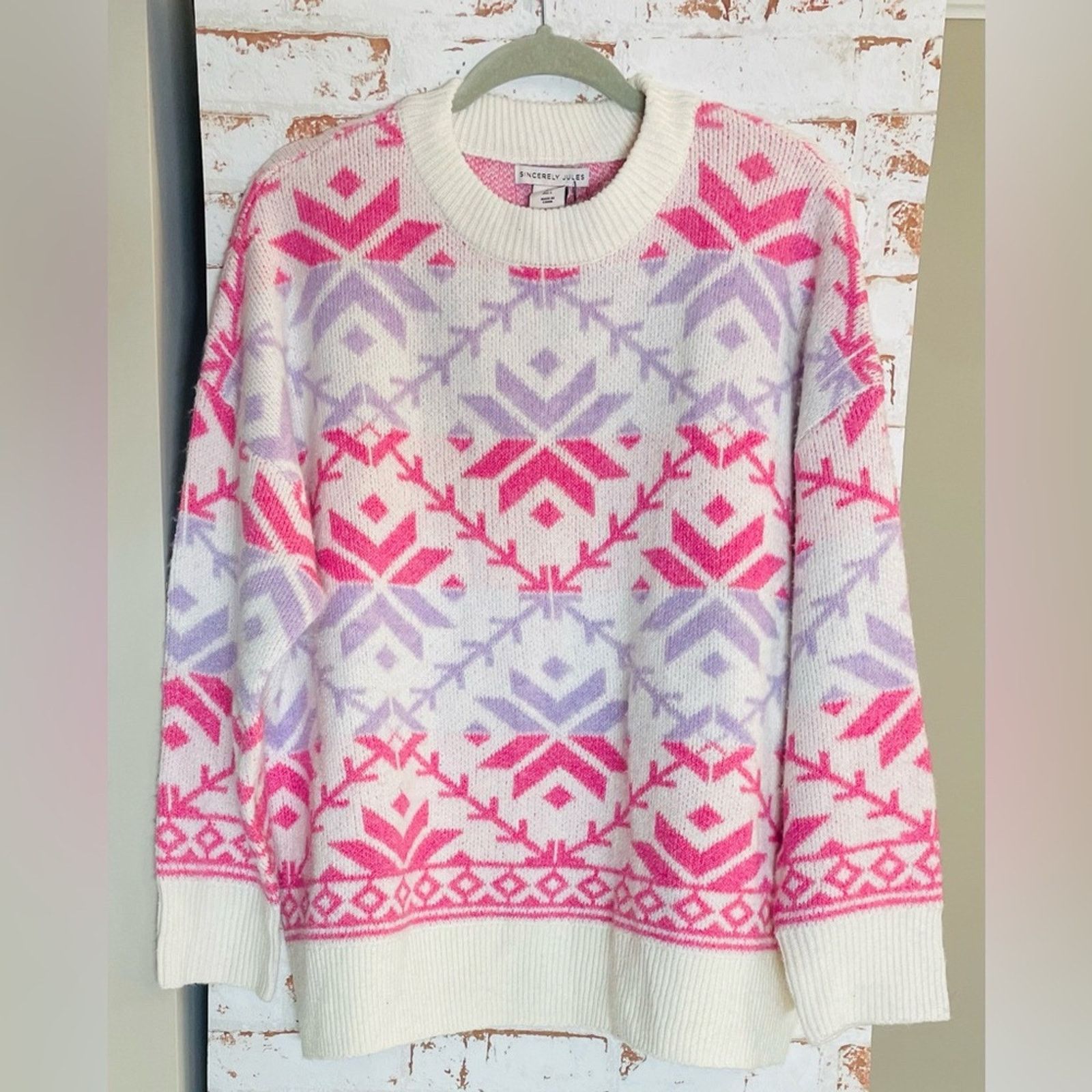 J.Crew NWT Sincerely Jules Vibrant Pink and Lavender Sweater Size S / US 4 / IT 40 - 1 Thumbnail