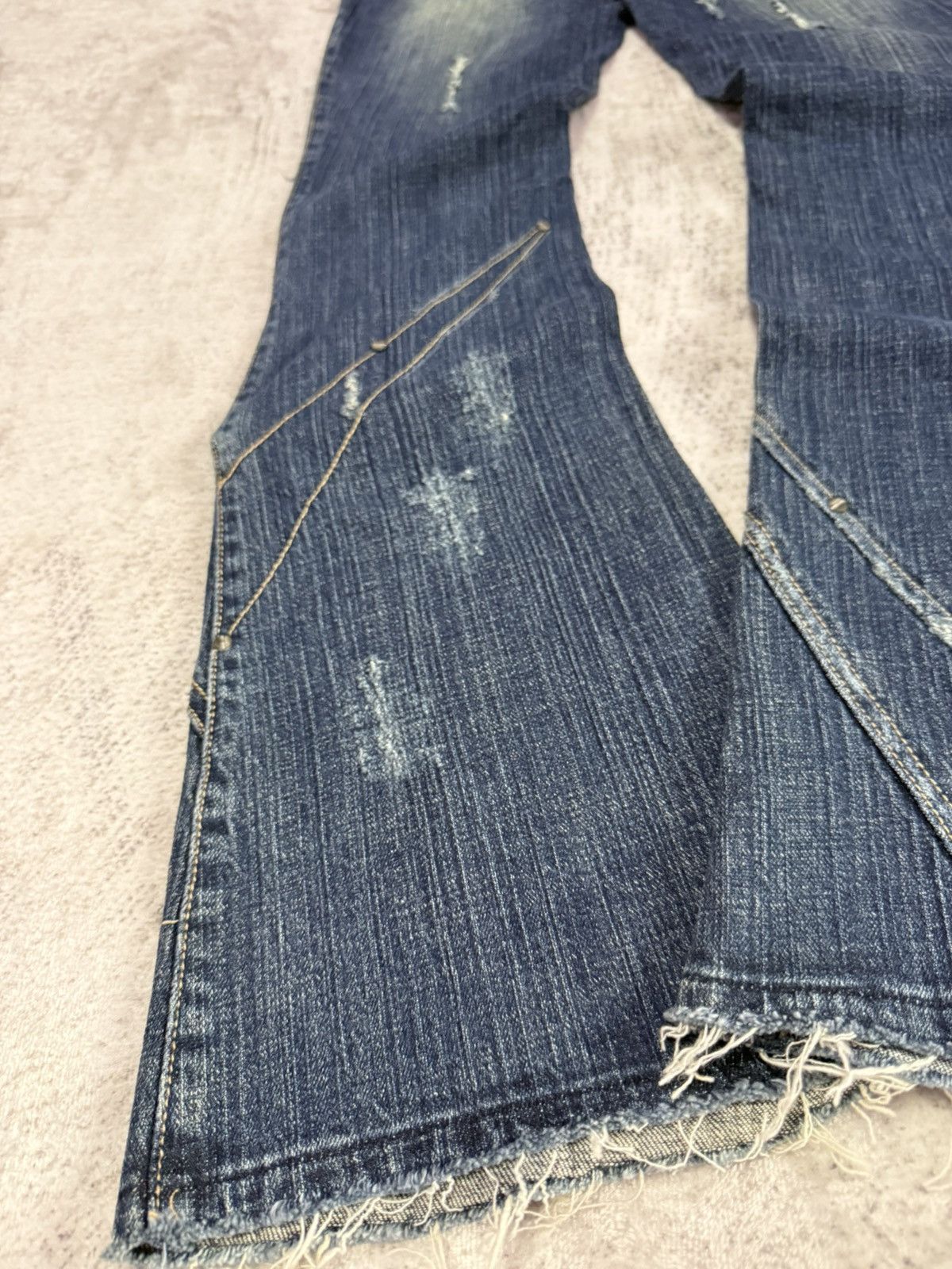 Japanese Brand × Le Grande Bleu (L.G.B.) × Tornado Mart GHC Deconstructed Panel Green Mud Wash Low Rise Flared Jeans Size US 27 - 21 Thumbnail