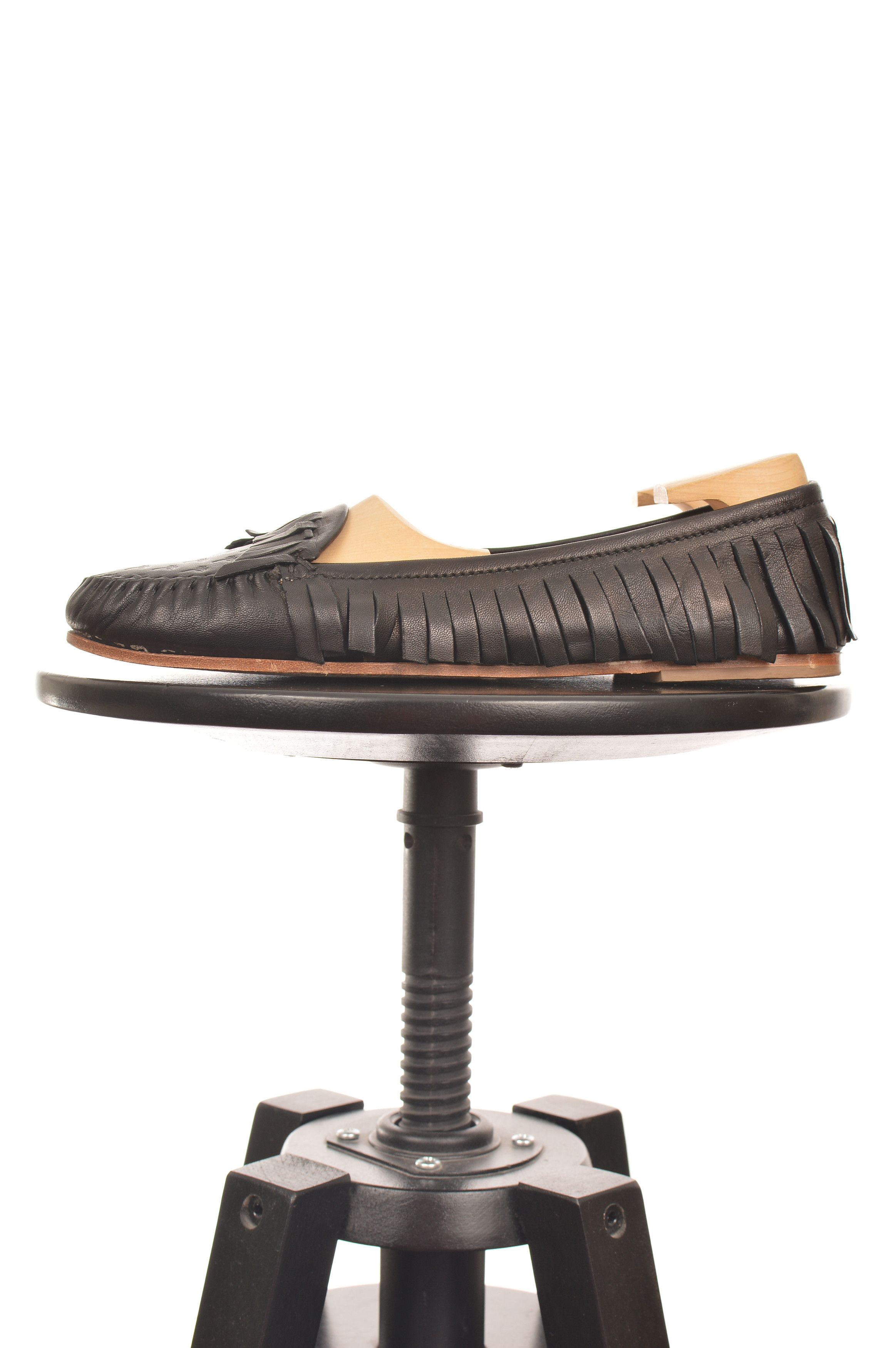 Tomas Maier Tomas Maier Black Leather Embossed Palm Tree Fringe Loafers Size US 8.5 / IT 38.5 - 1 Thumbnail