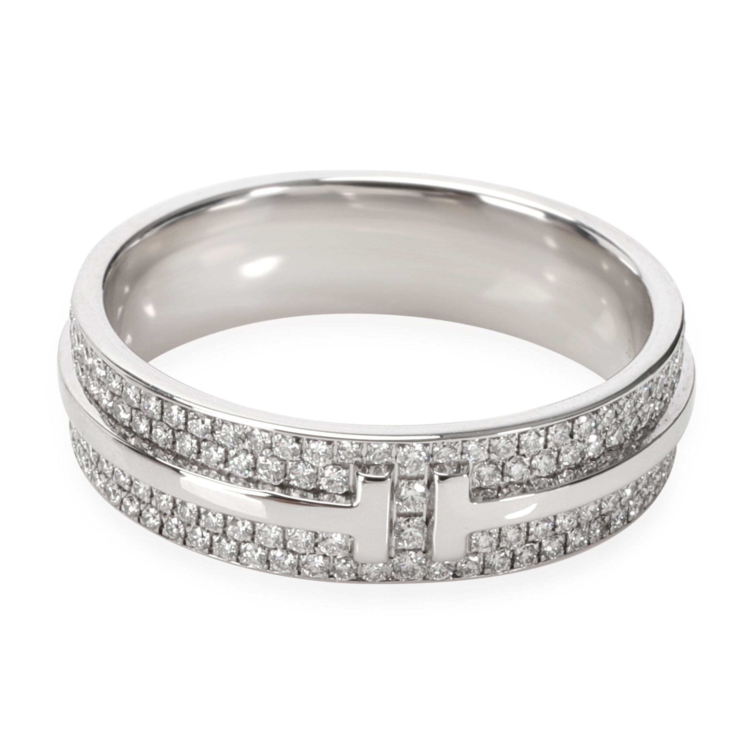 image of Tiffany Co Tiffany & Co. T Pave Diamond Band In 18K White Gold 0.57 Ctw, Women's