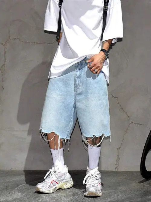 VIBE Korean style ripped light jeans shorts jorts Size US 30 / EU 46 - 8 Thumbnail