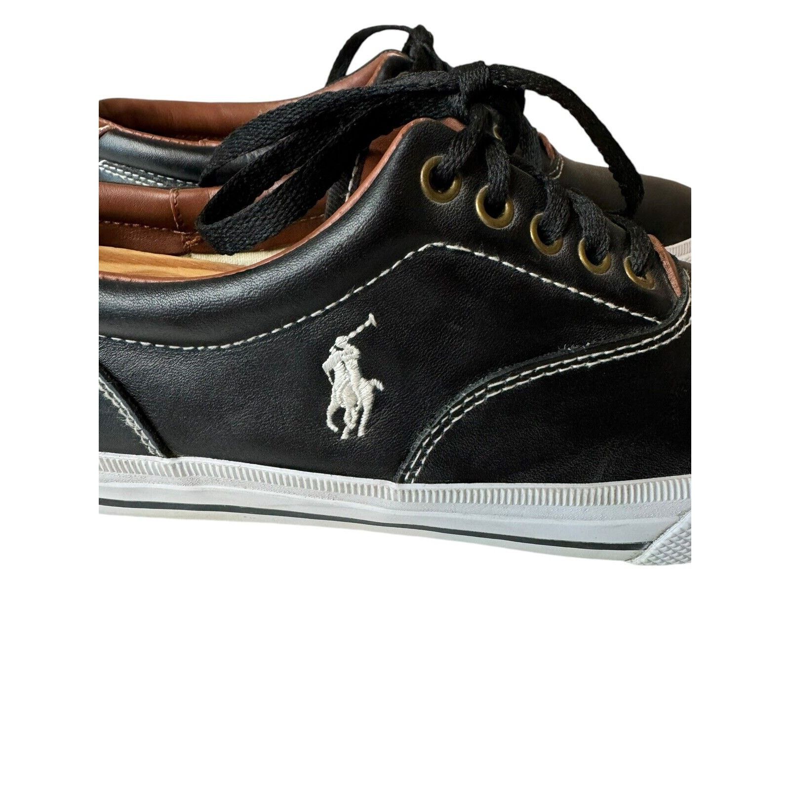 Ralph Lauren Polo Ralph Lauren Vaughn Black Leather Sneakers Pony Preppy Size US 8.5 / EU 41-42 - 6 Thumbnail