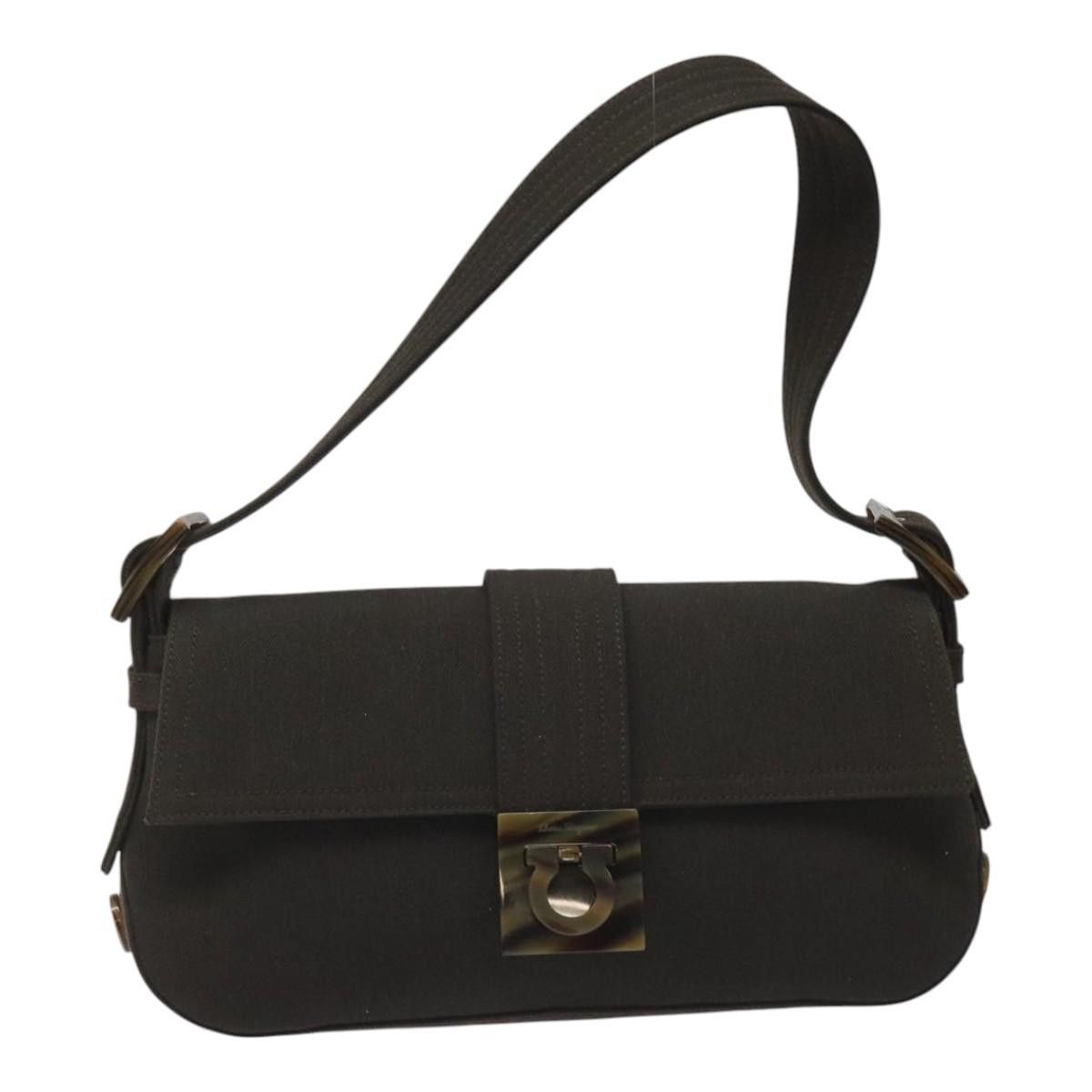 Salvatore Ferragamo Gancini Black Canvas Shoulder Bag (Pre-Owned) Size ONE SIZE - 1 Thumbnail