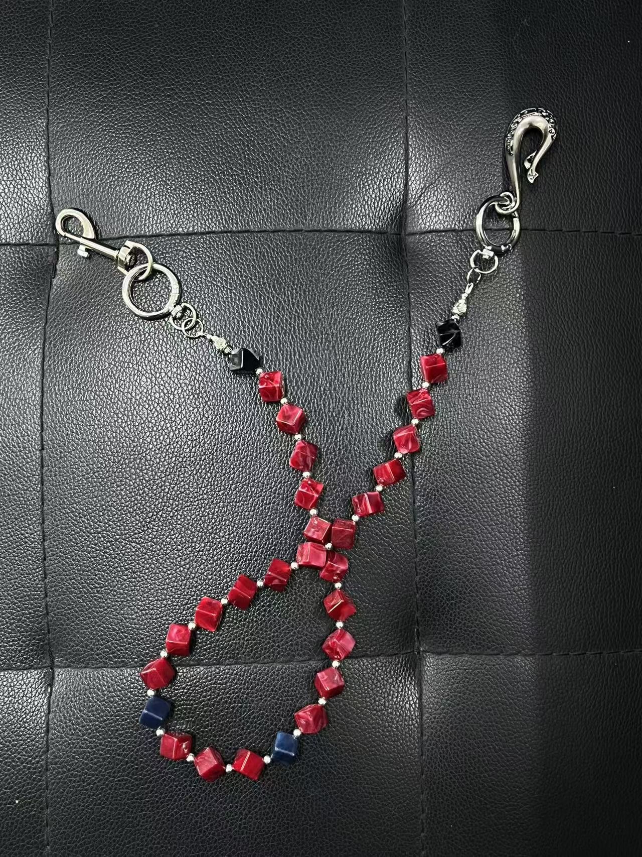 Jewelry Ink Smudge Red Bead Denim Chain – Vintage Retro Style Size ONE SIZE - 5 Thumbnail