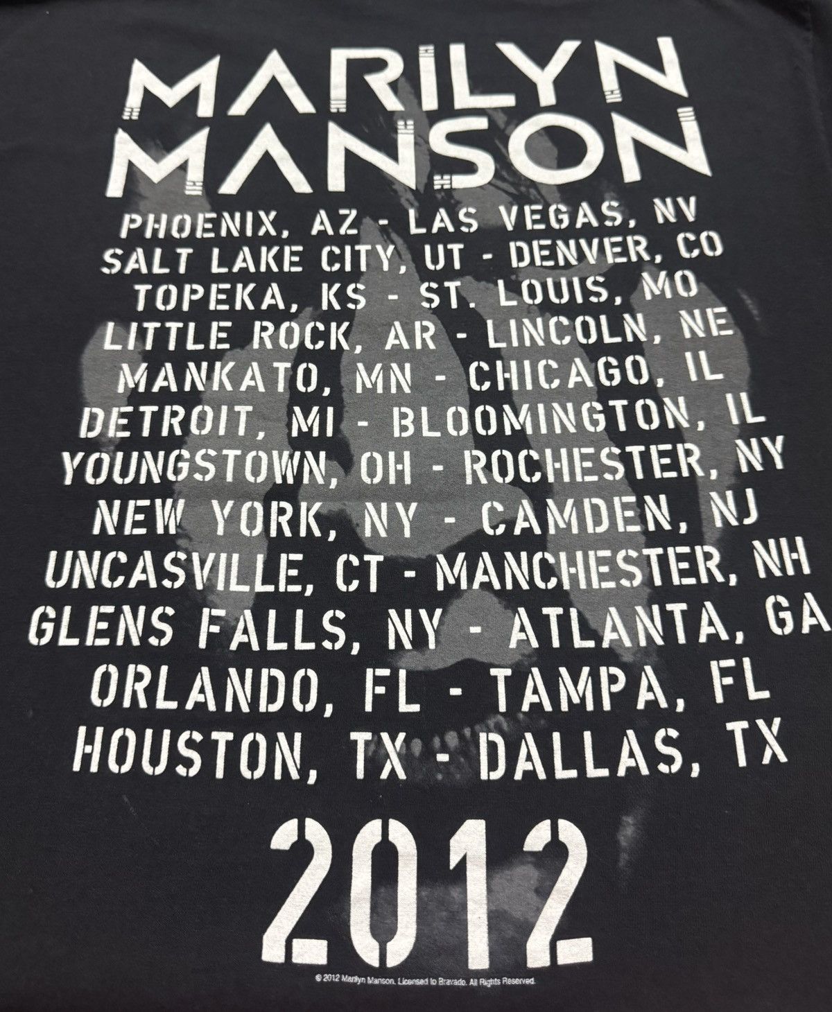 Band Tees × Marilyn Manson × Vintage Vintage Y2K Marilyn Manson Men’s Striped Face 2012 Tour Size US L / EU 52-54 / 3 - 4 Thumbnail