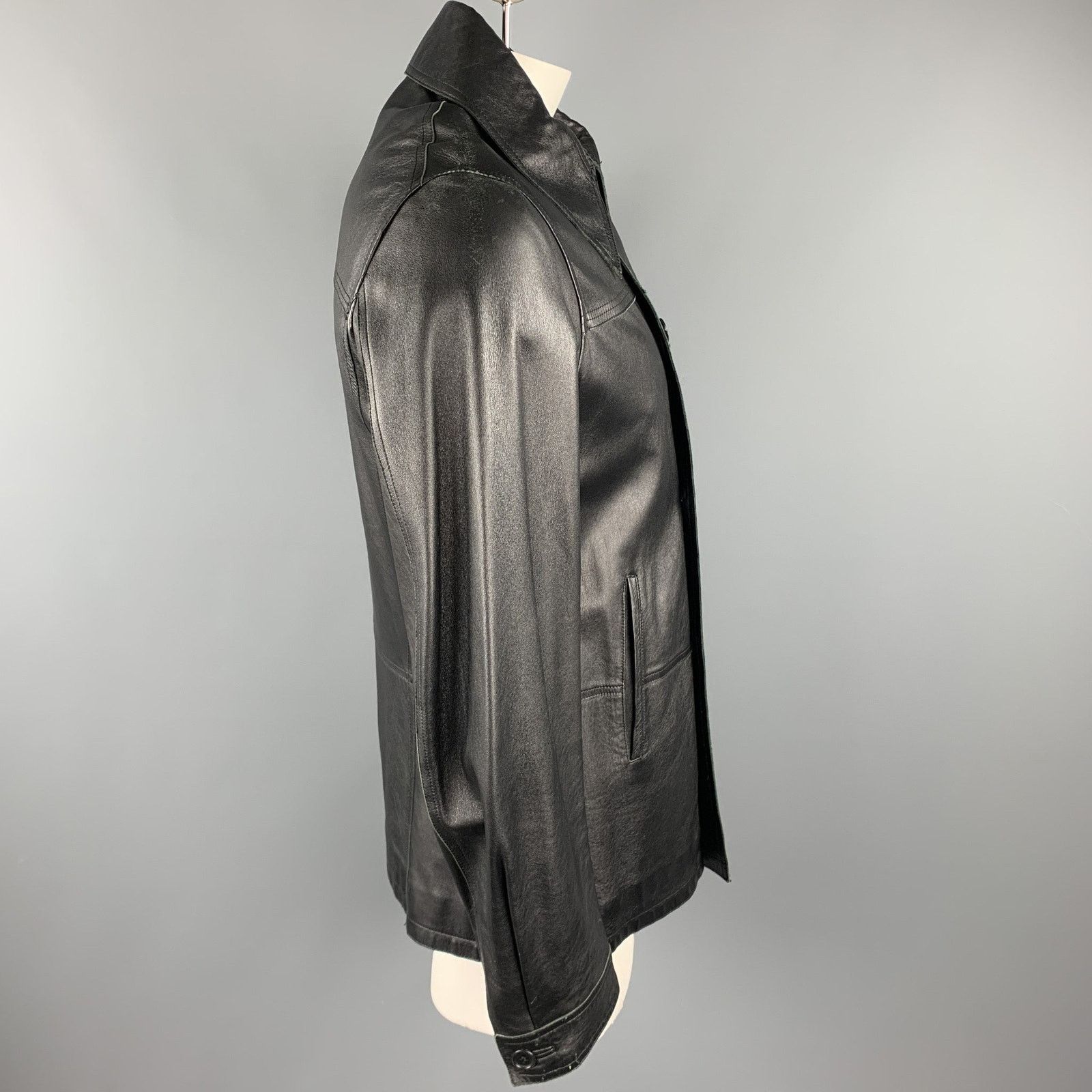 Costume National CoSTUME HOMME Size 40 Black Leather Double Breasted Jacket Size US M / EU 48-50 / 2 - 3 Thumbnail
