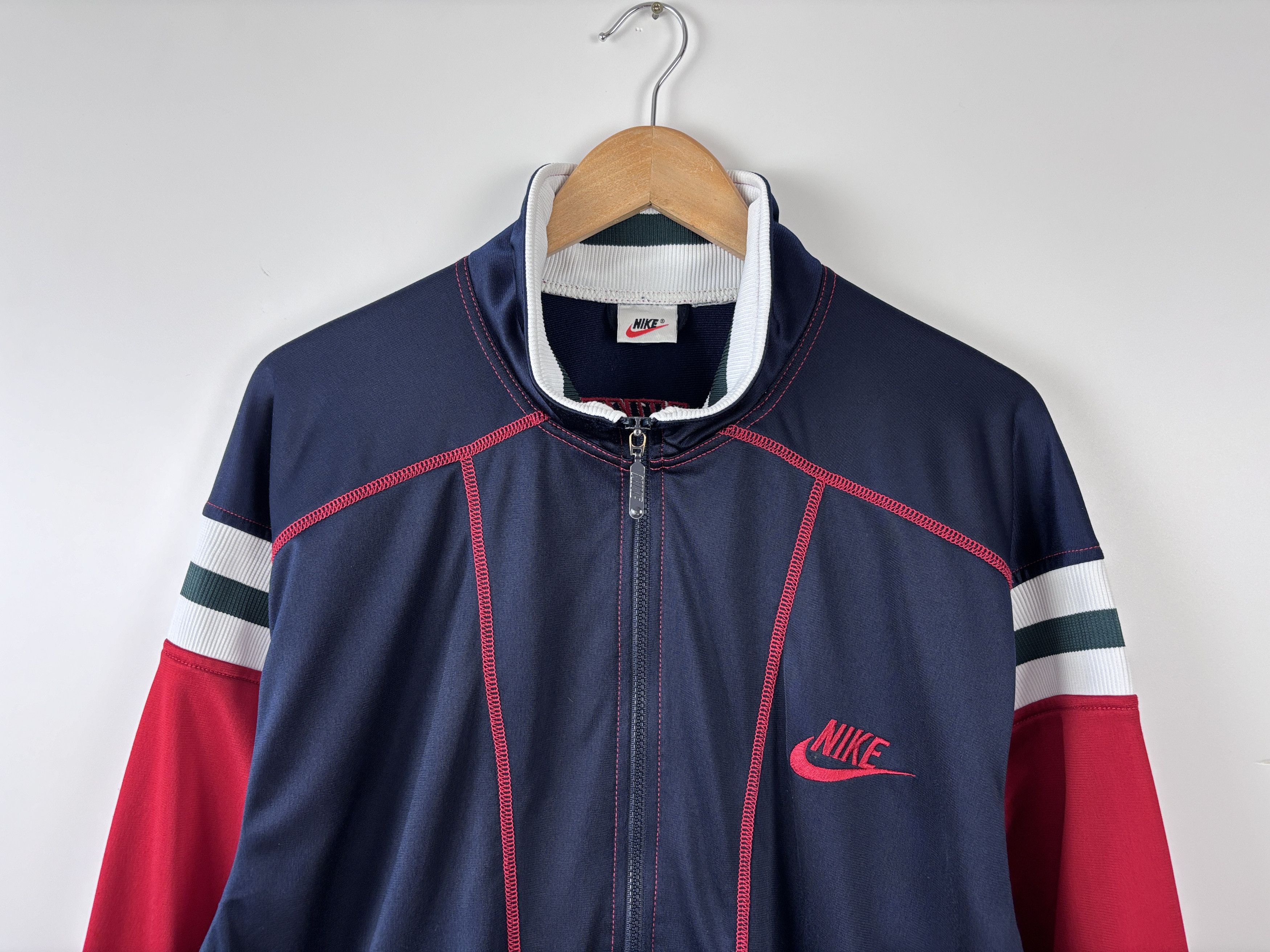 Nike × Vintage Vintage 90s Nike Full Zip Track Jacket Blue Red Size ~XL Size US XL / EU 56 / 4 - 2 Thumbnail