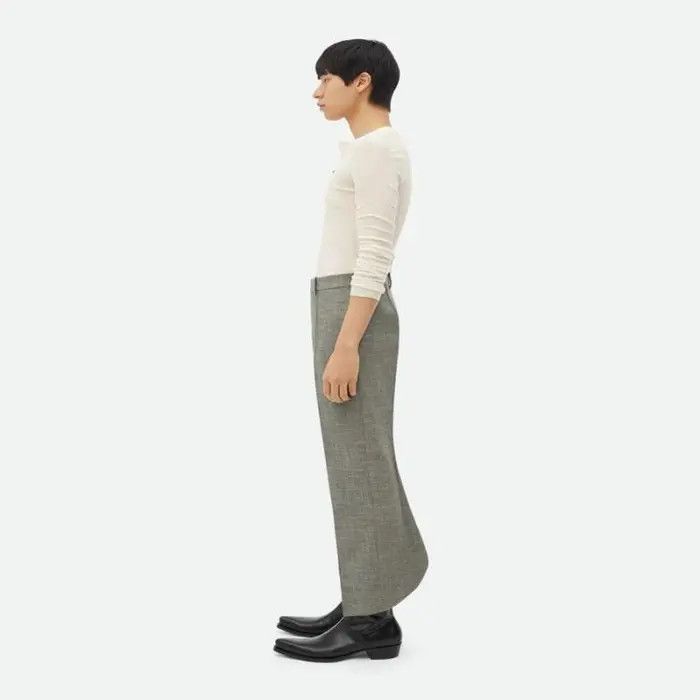 Bottega Veneta o1s1rm03266 Curved Shape Wool Trousers in Grey Size US 34 / EU 50 - 3 Thumbnail