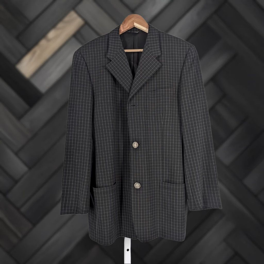 Versace VINTAGE Versace Blazer 90s Black Windowpane Three-Button Jacket Men S Regular 32" Length 40" Sz Pit to Pit 20" Size 36R - 1 Thumbnail