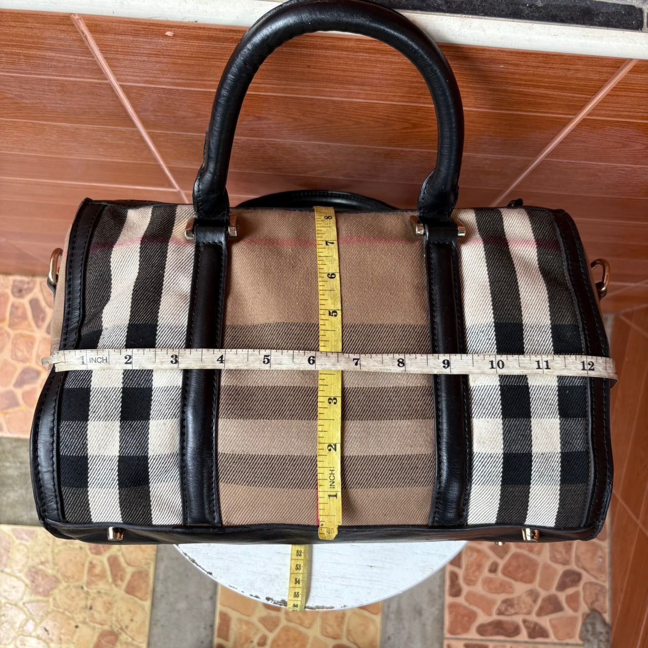 Burberry Burberry Vintage Haymarket Check Canvas & Leather Boston Bag Size ONE SIZE - 8 Thumbnail