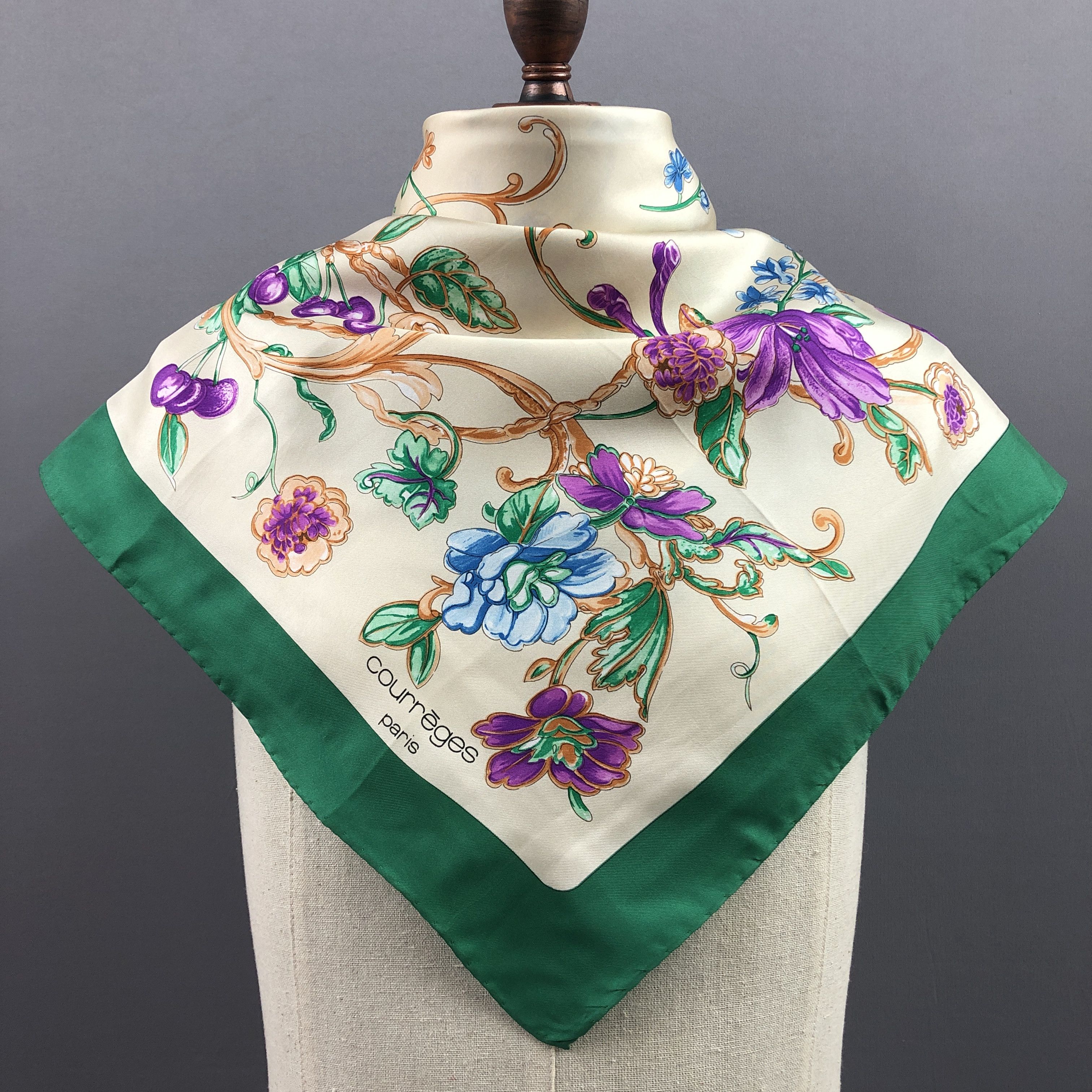 Vintage Courreges SILK Scarf Twill Stole Wraps Scarves