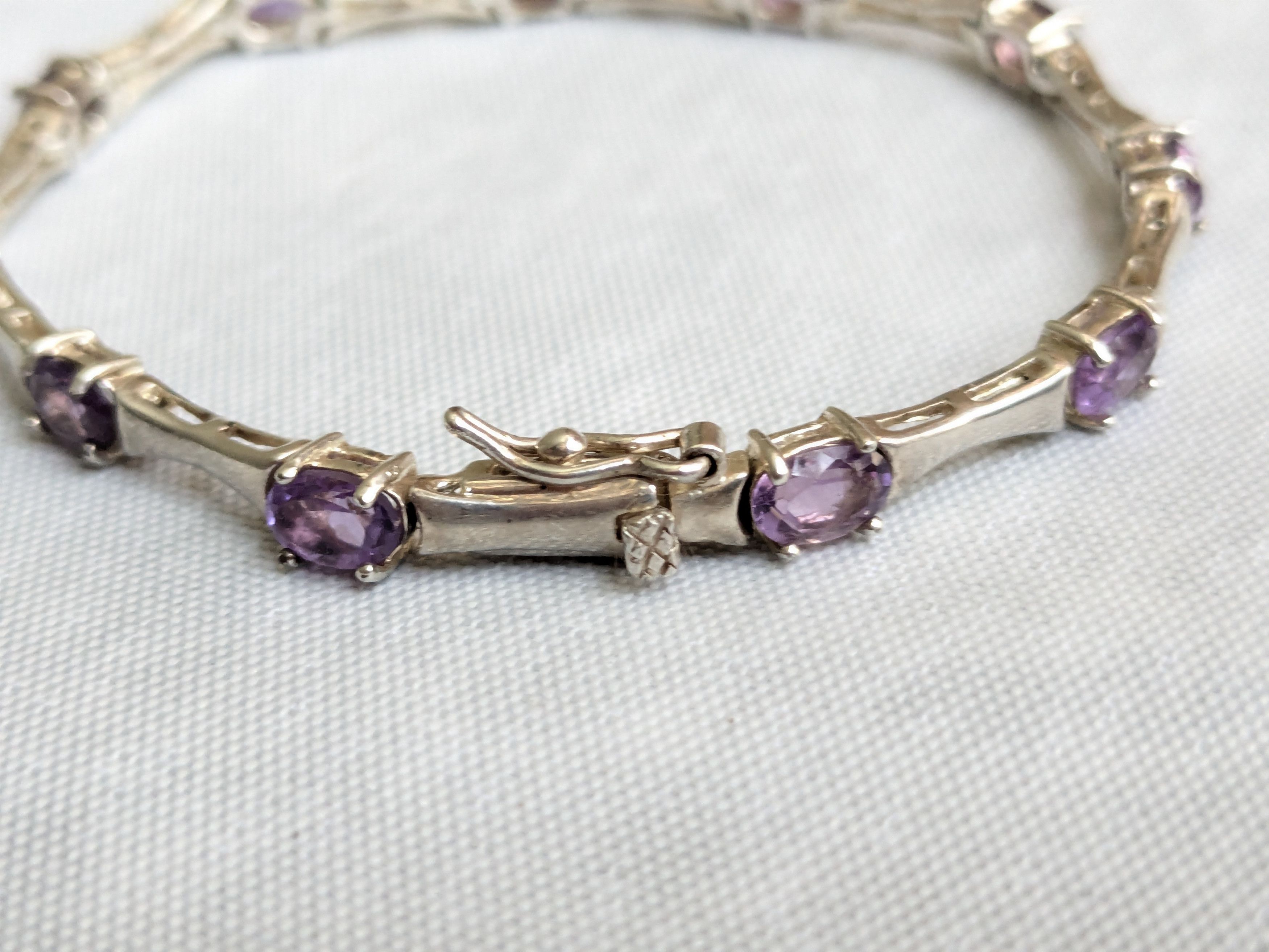 Jewelry Vintage Sterling Silver Tennis Bracelet Oval Amethyst 7" Size ONE SIZE - 4 Thumbnail