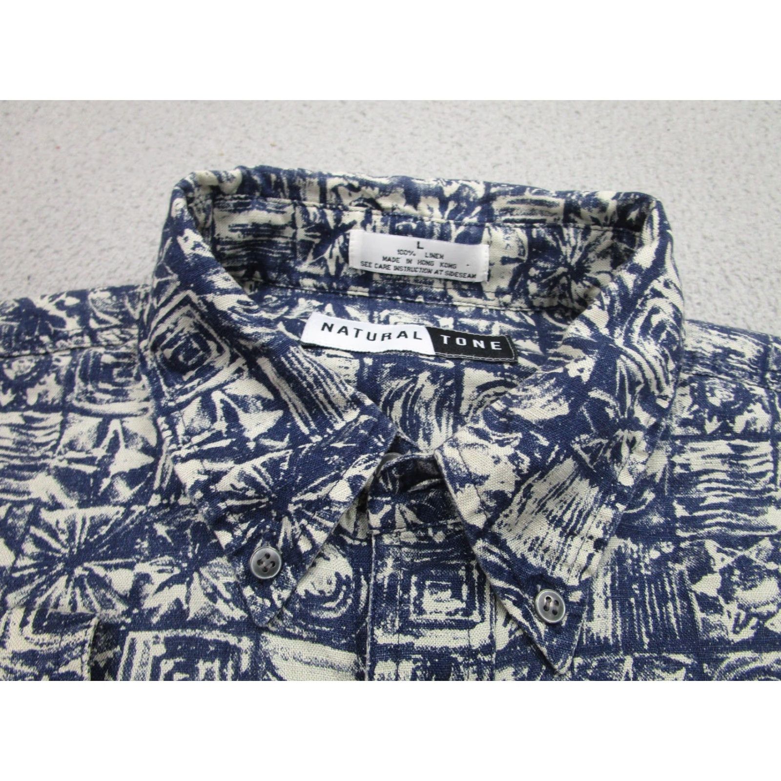 Vintage VINTAGE Natural Tone Shirt Mens L Blue Linen Geometric 90s Party Size US L / EU 52-54 / 3 - 4 Thumbnail