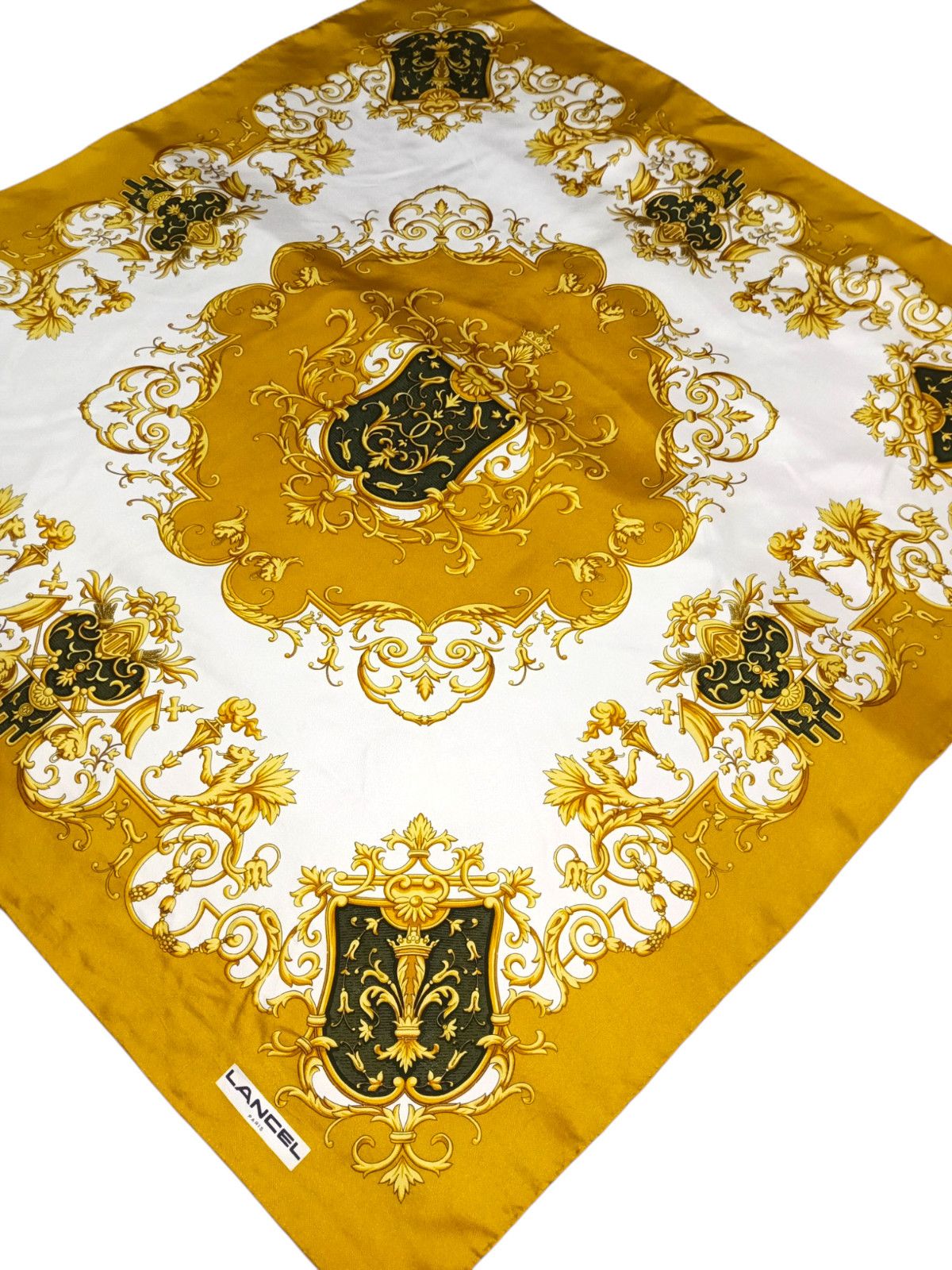 Lancel LANCEL Paris Victorian Baroque Gold Vintage Silk Scarf Size ONE SIZE - 3 Thumbnail