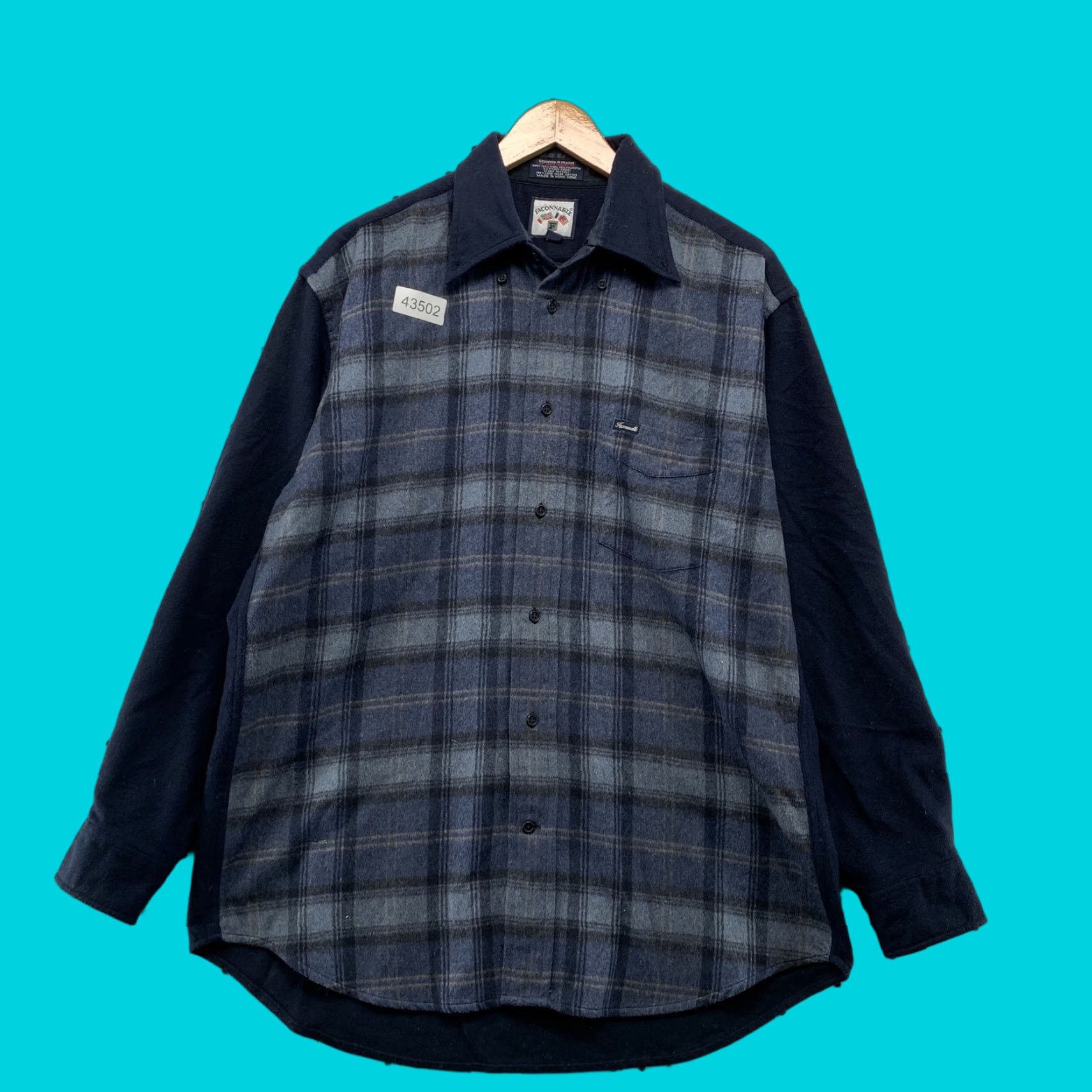 Faconnable VINTAGE Faconnable Plaid Wool Button-Up Shirt Mens M Blue Elbow Patches Leather Size US M / EU 48-50 / 2 - 1 Thumbnail