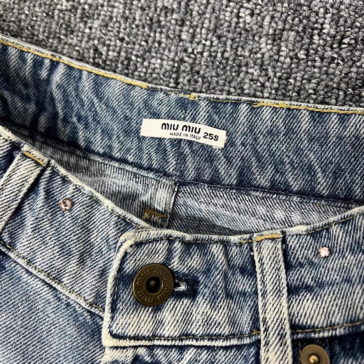 Miu Miu MIUMIU Lt.Blue Crystal Distressed Wide Leg Jean US25 99N Size 25" / US 0 / IT 36 - 6 Thumbnail