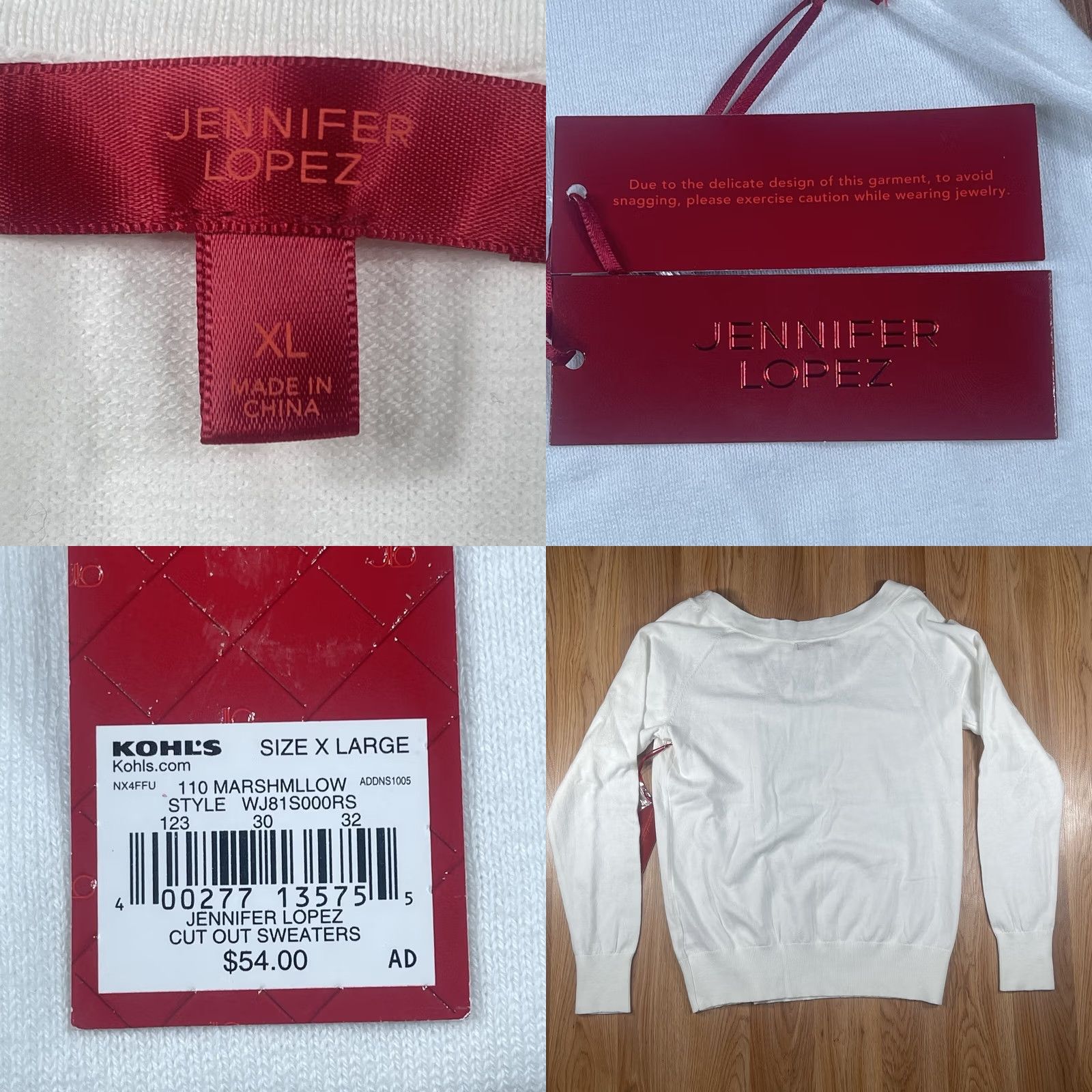 Vintage Jennifer Lopez Knit Sweater Womens XL White Cut Out Round Neck NWT Size XL / US 12-14 / IT 48-50 - 8 Thumbnail