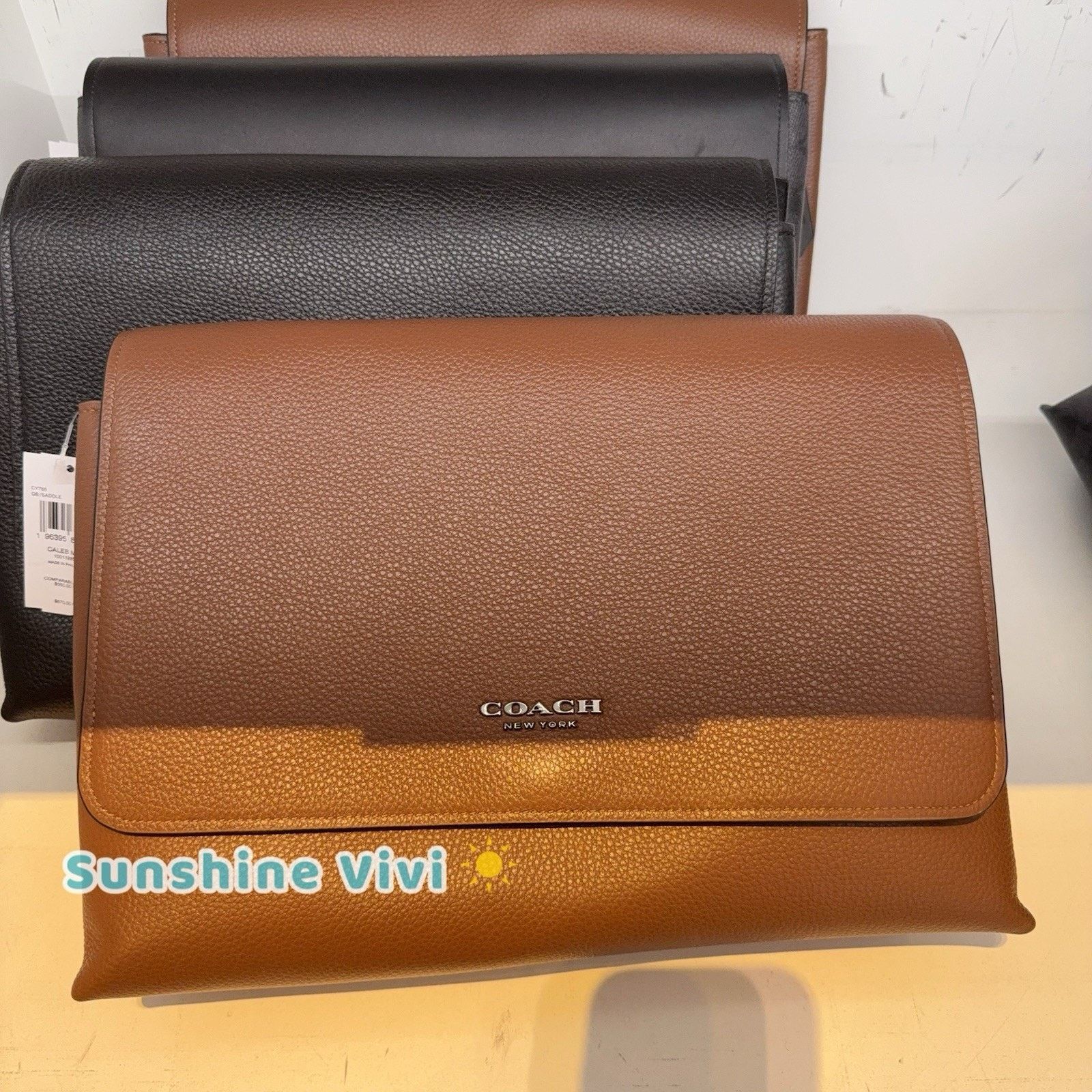 NWT COACH Caleb Messenger Bag Gunmetal/Saddle CY768 Leather