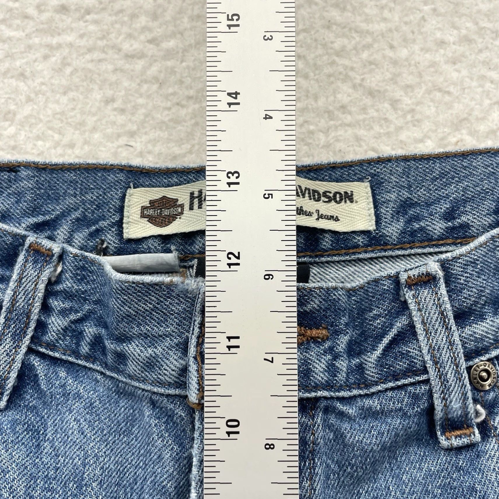 Harley Davidson Harley-Davidson Jeans Mens 34x25.5 Cropped Wide Leg Light Blue Denim 5-Pocket Straight Relaxed Regular Adult Mens Jeans Size US 34 / EU 50 - 7 Thumbnail