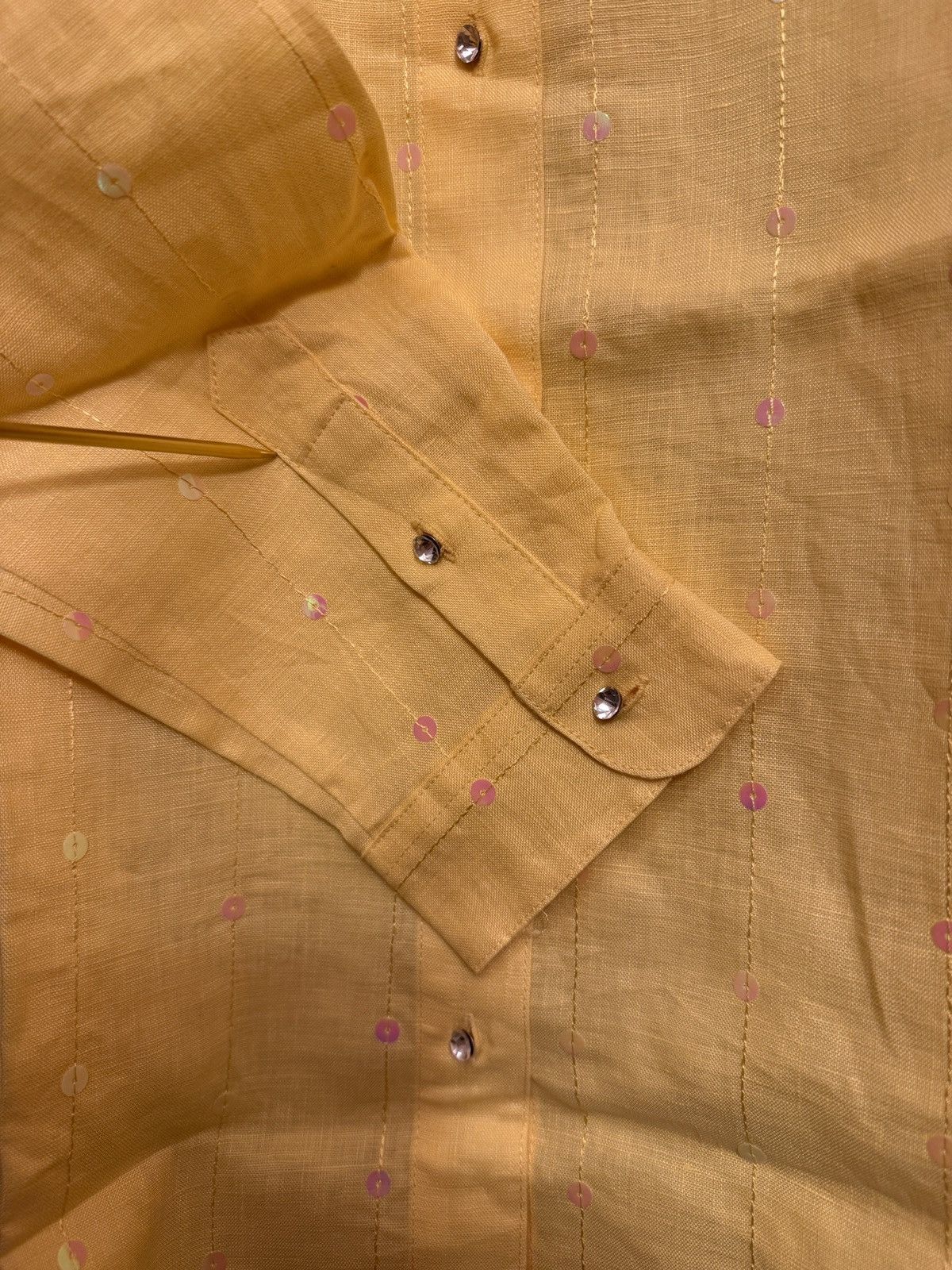 Quacker Factory Quacker Factory Yellow Linen Button Sequin Rhinestone Shirt Size S / US 4 / IT 40 - 5 Thumbnail