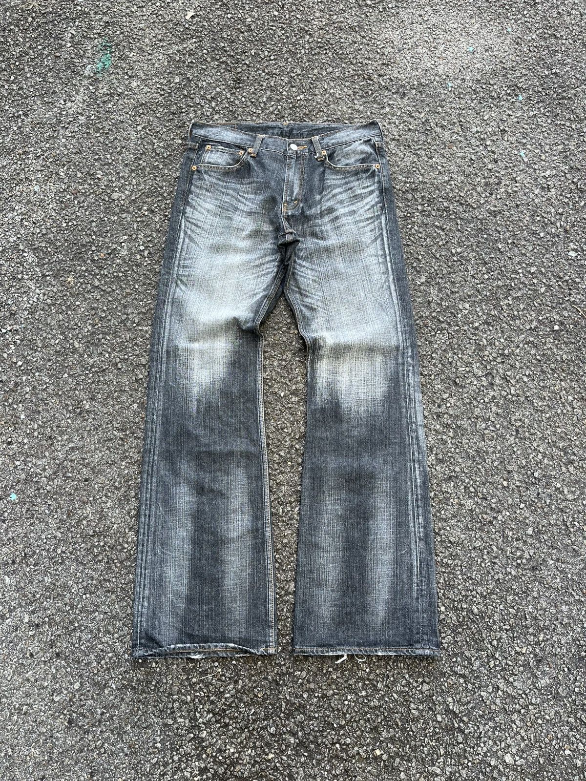 Tornado Mart FLARE JEANS CLAWMARK DENIM CRACK WASH BOBSON FADED PANTS Size US 31 - 1 Thumbnail